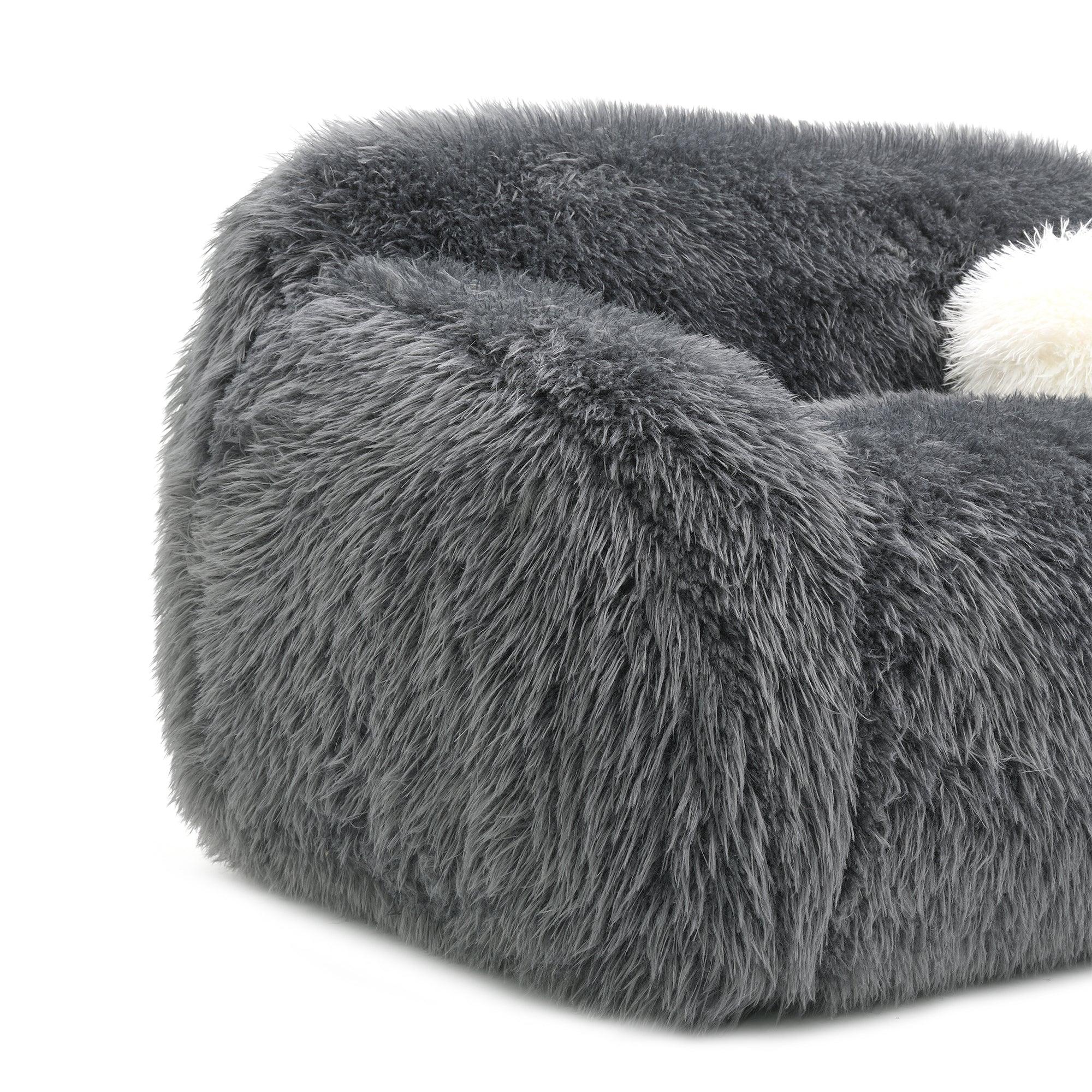 66" Darwen Modern Faux Fur Loveseat with Ball Pillow
