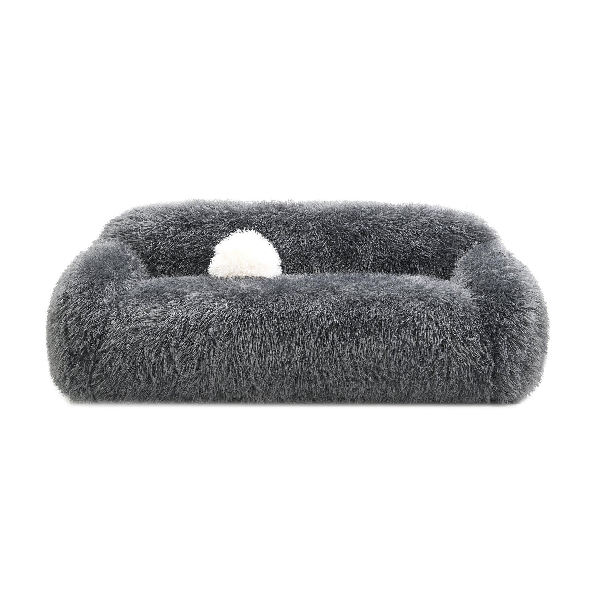 84" Darwen Modern Faux Fur Sofa with Ball Pillow