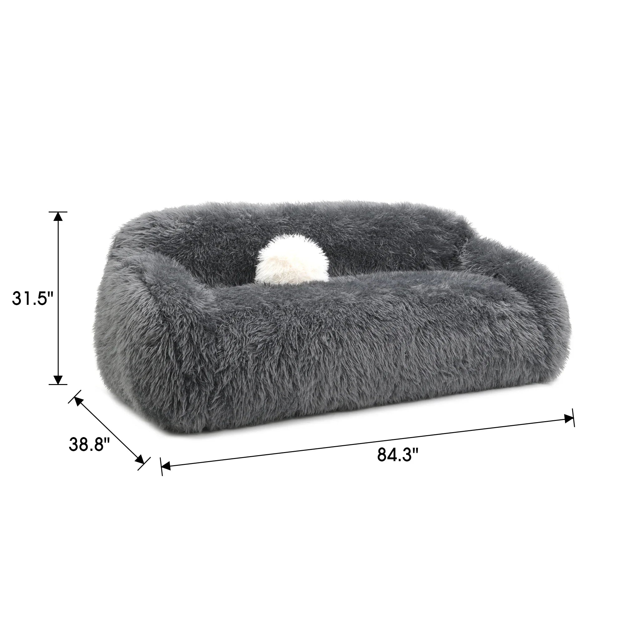 84" Darwen Modern Faux Fur Sofa with Ball Pillow