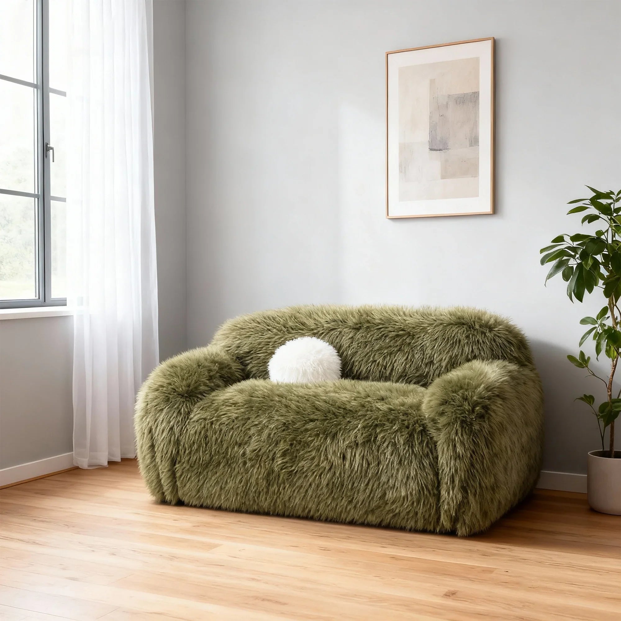 66" Darwen Modern Faux Fur Loveseat with Ball Pillow