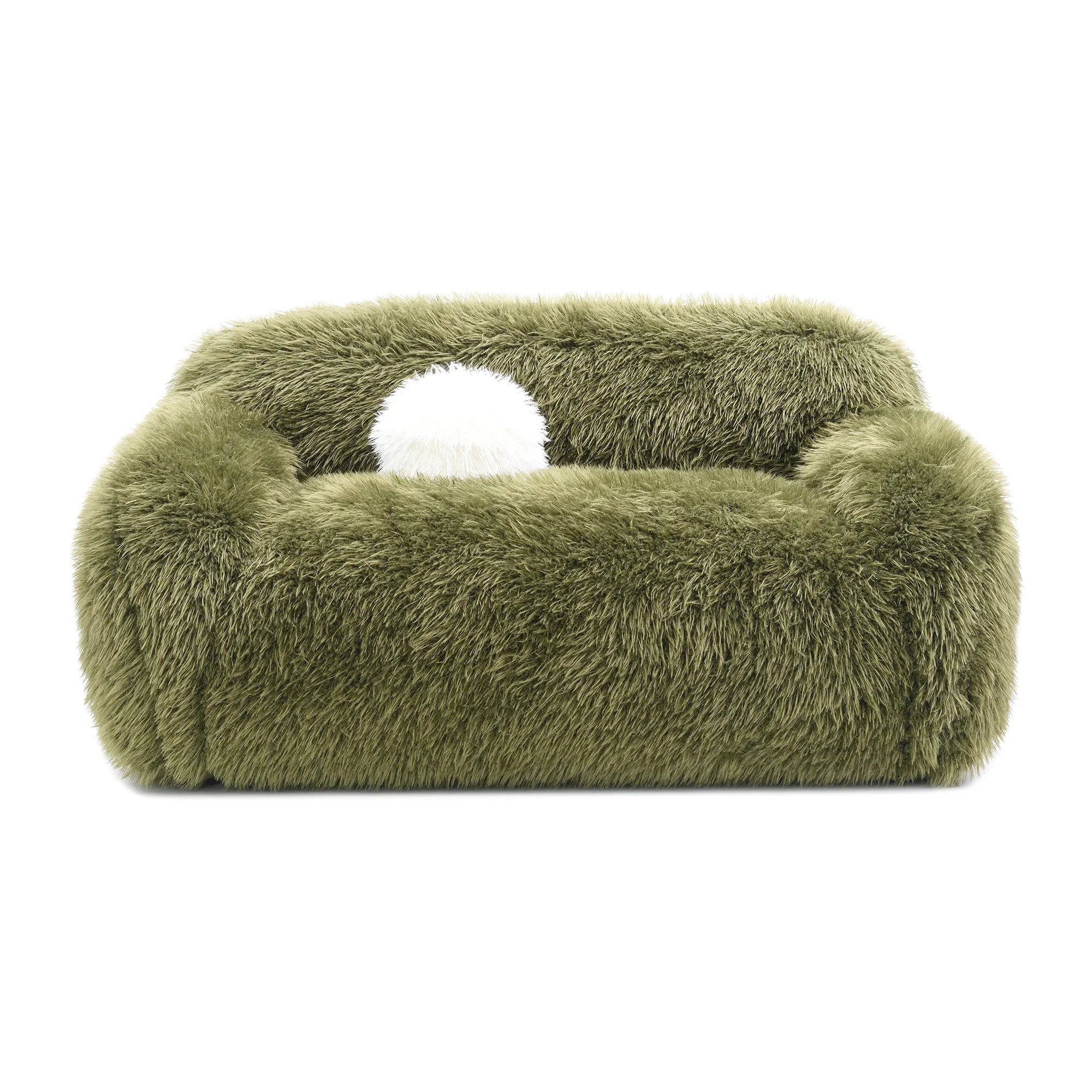 66" Darwen Modern Faux Fur Loveseat with Ball Pillow