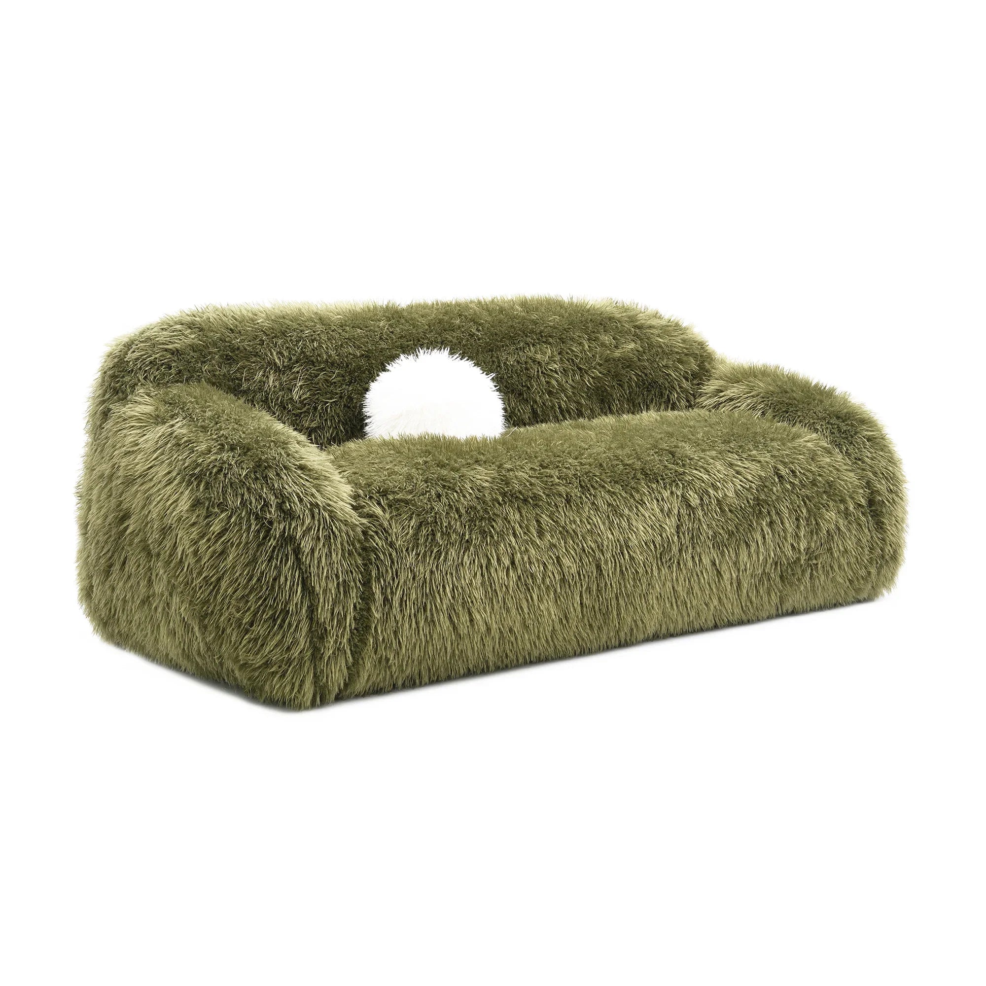 84" Darwen Modern Faux Fur Sofa with Ball Pillow