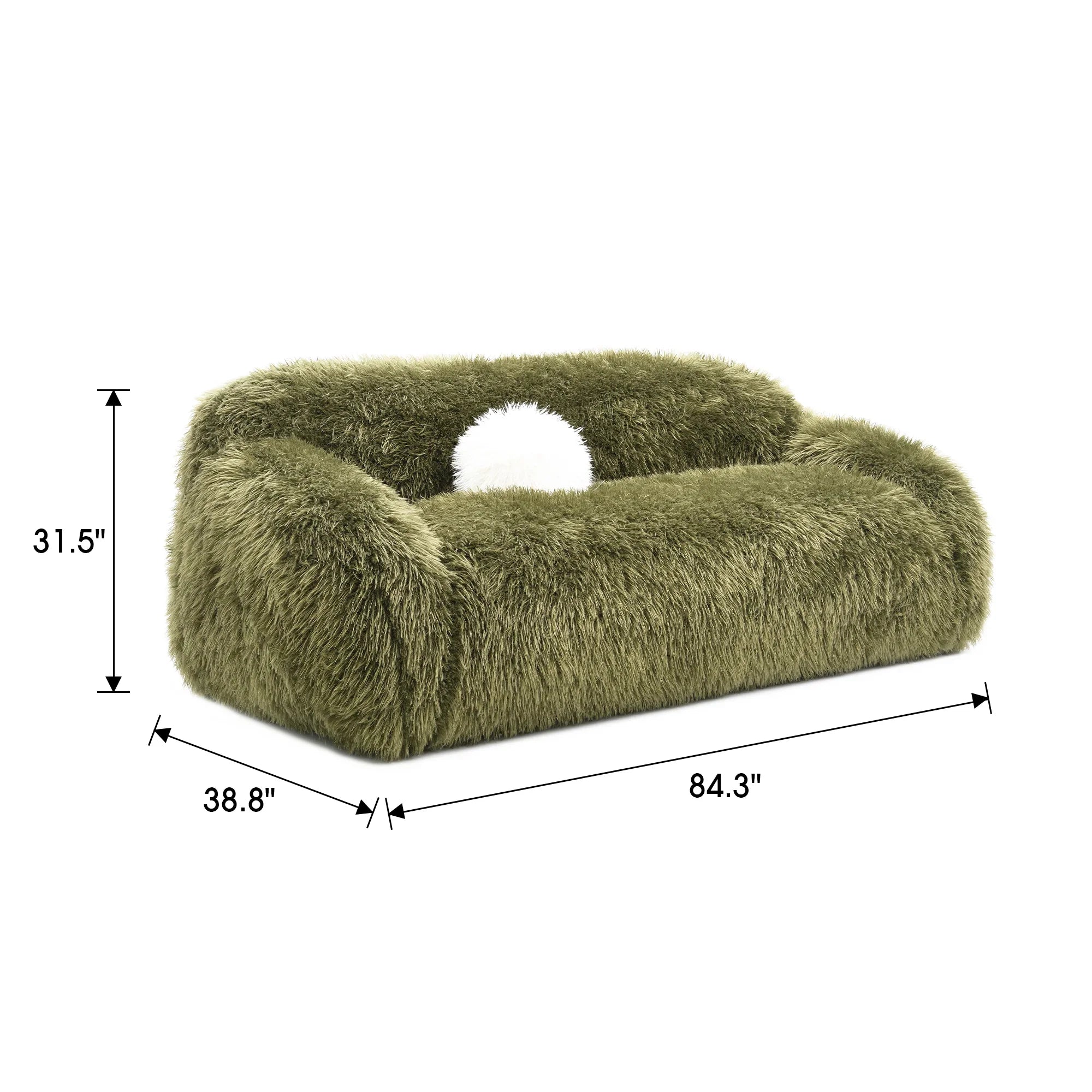 84" Darwen Modern Faux Fur Sofa with Ball Pillow