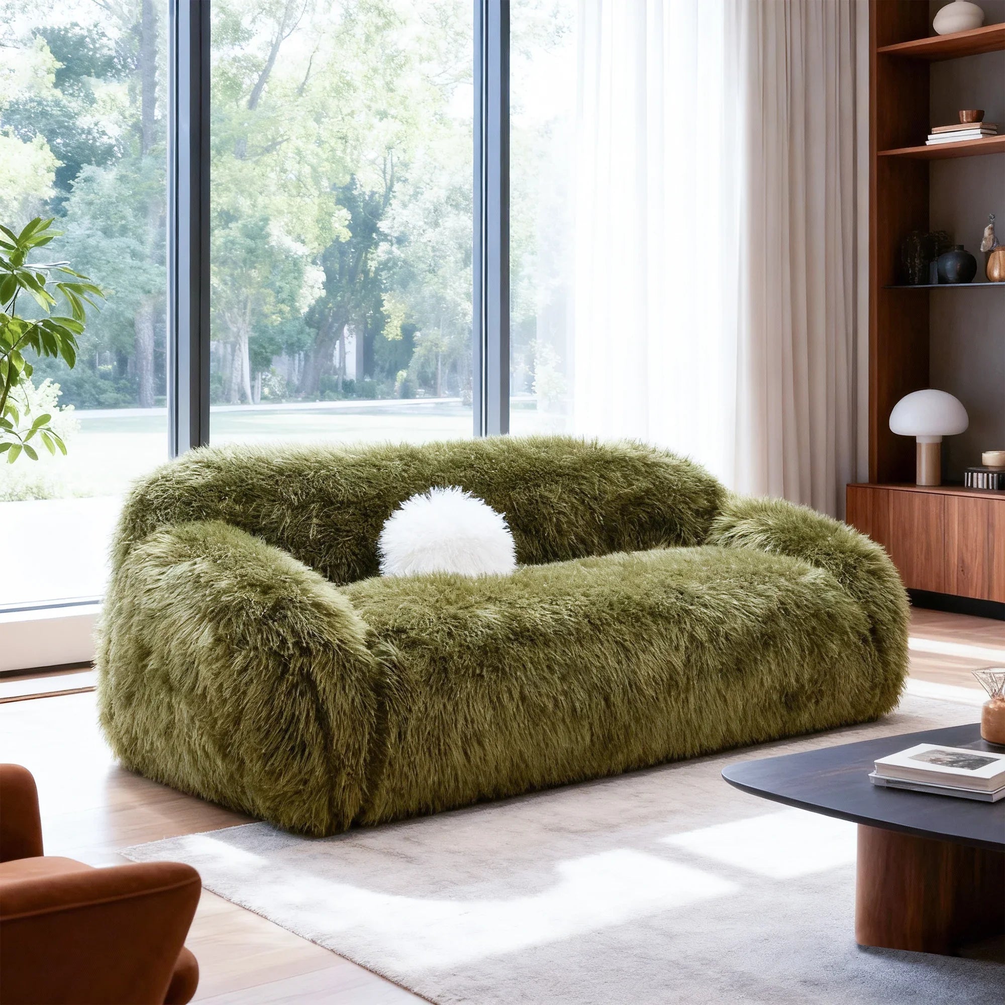 84" Darwen Modern Faux Fur Sofa with Ball Pillow