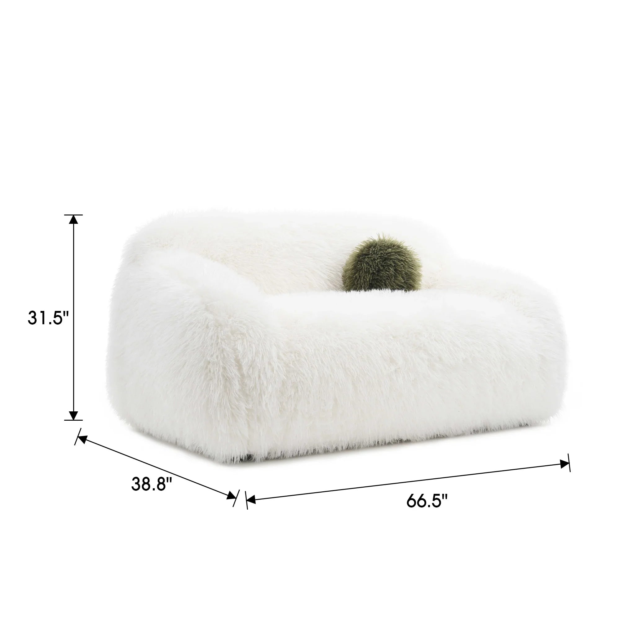 66" Darwen Modern Faux Fur Loveseat with Ball Pillow