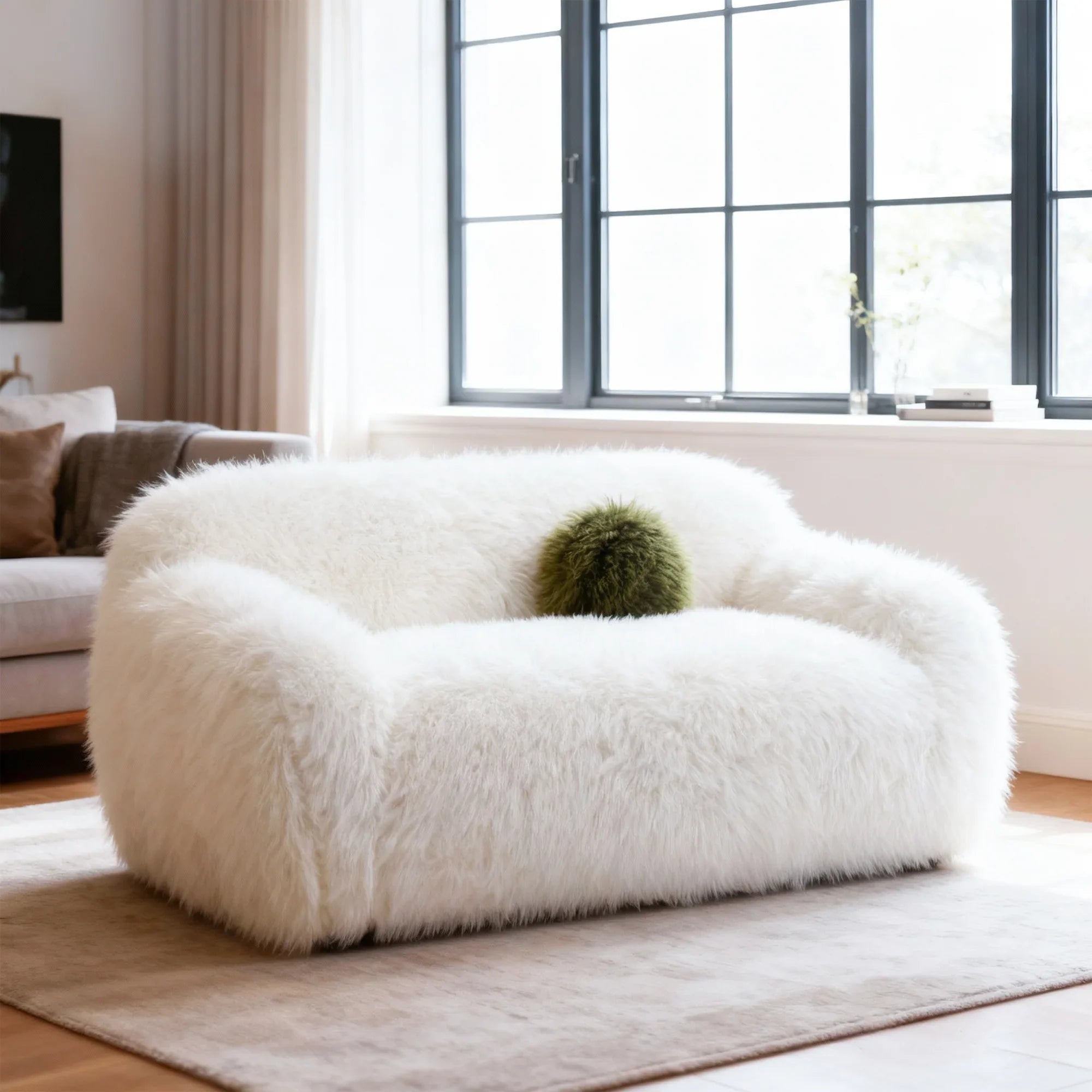 66" Darwen Modern Faux Fur Loveseat with Ball Pillow