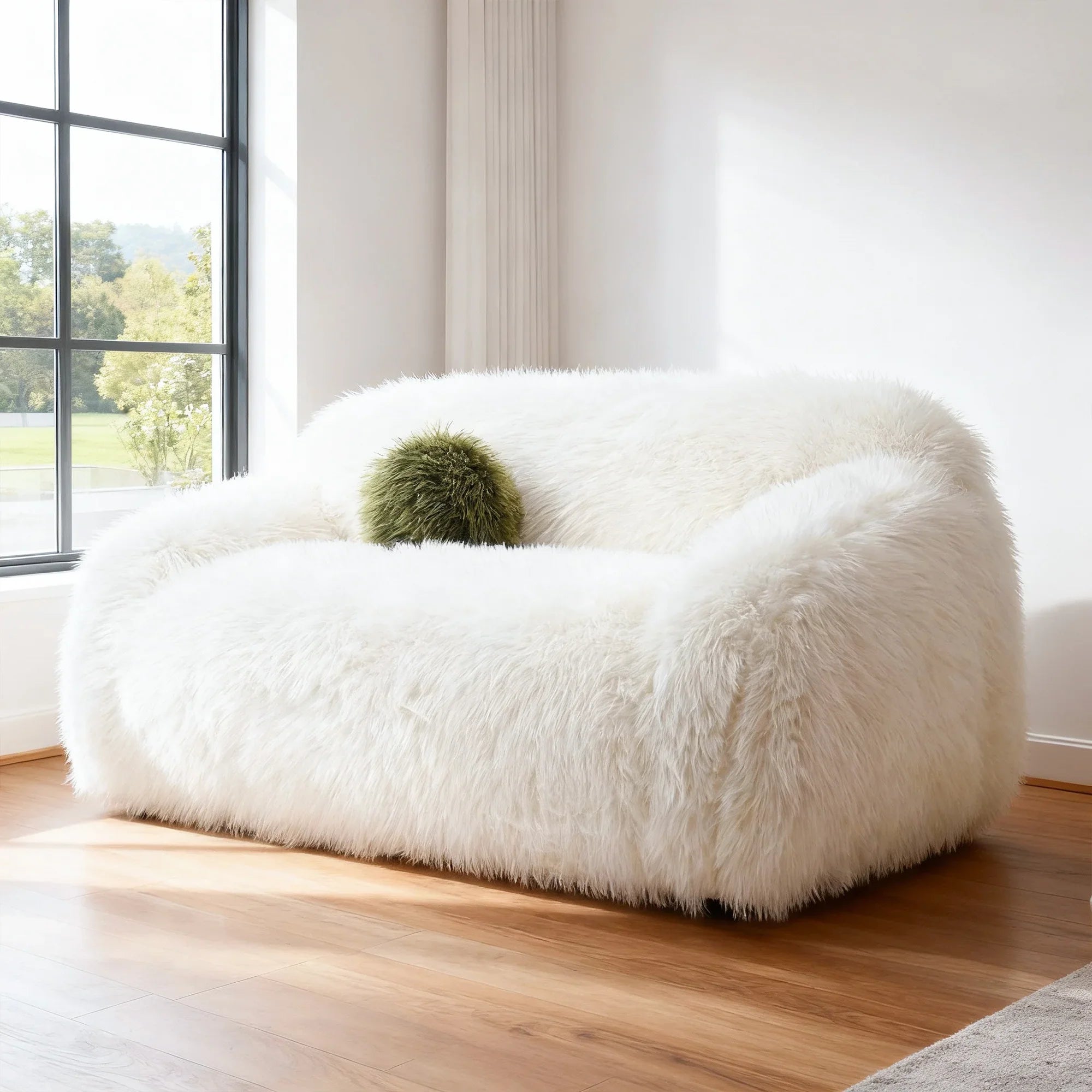 66" Darwen Modern Faux Fur Loveseat with Ball Pillow