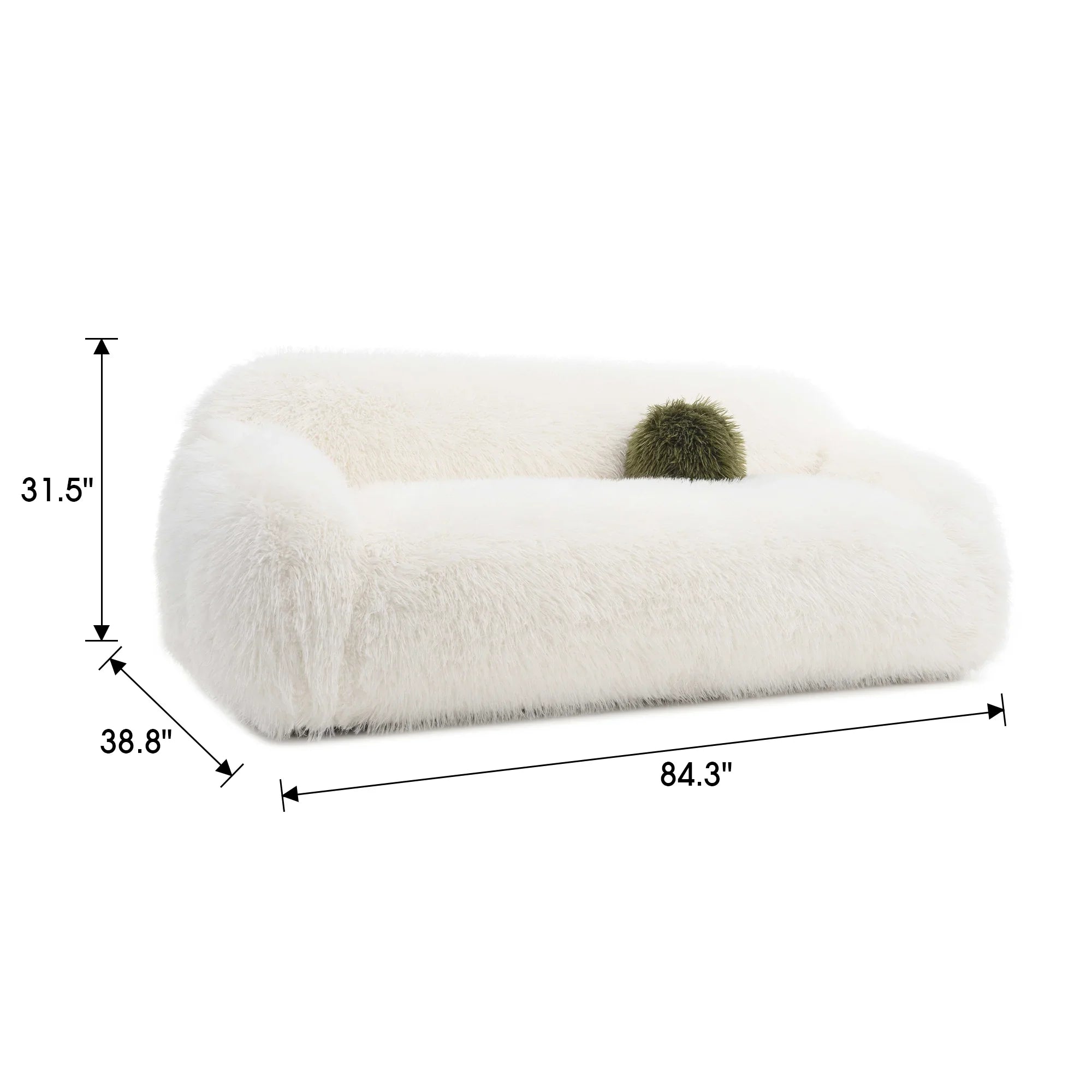 84" Darwen Modern Faux Fur Sofa with Ball Pillow