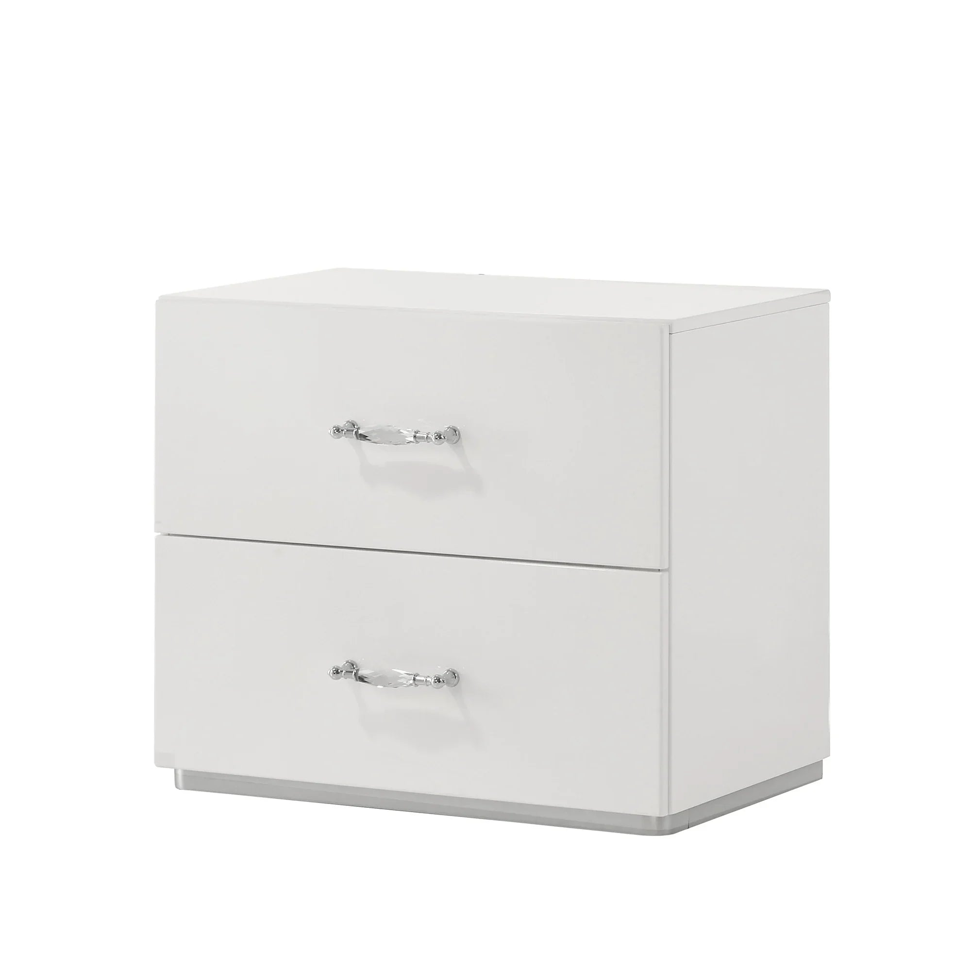 Modern White Nightstand with Chrome Handles and 2 Drawers Set Of 2