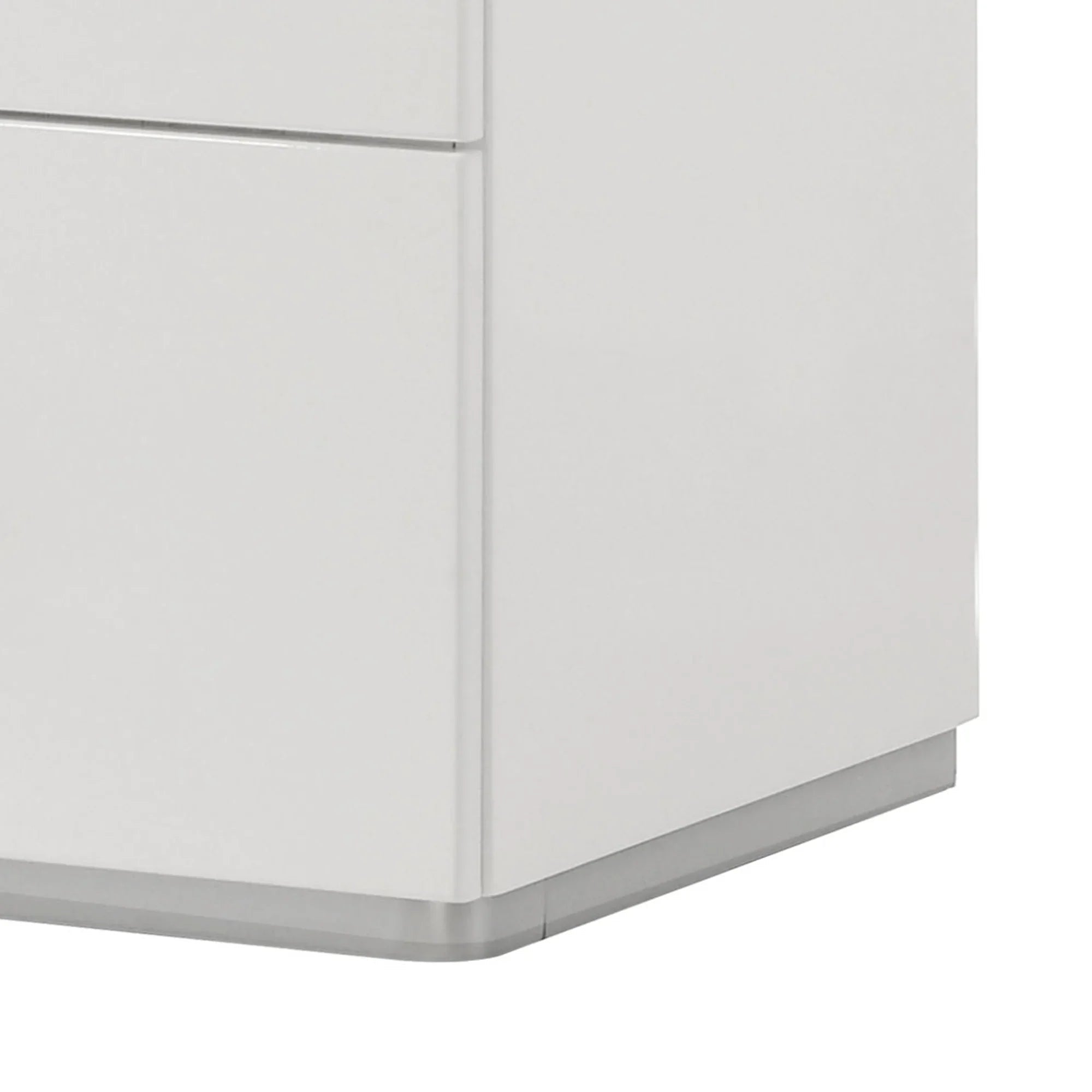 Modern White Nightstand with Chrome Handles and 2 Drawers Set Of 2