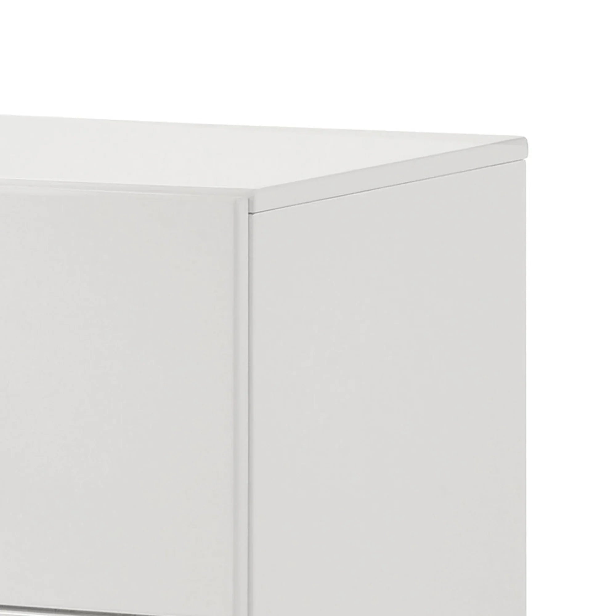 Modern White Nightstand with Chrome Handles and 2 Drawers Set Of 2