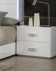 Modern White Nightstand with Chrome Handles and 2 Drawers Set Of 2