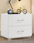 Modern White Nightstand with Chrome Handles and 2 Drawers Set Of 2