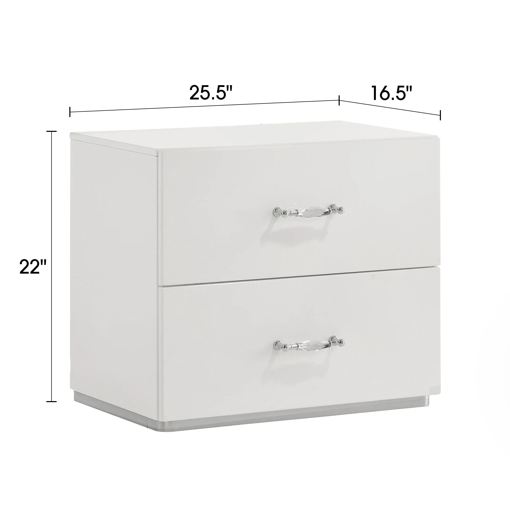 Modern White Nightstand with Chrome Handles and 2 Drawers Set Of 2