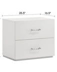 Modern White Nightstand with Chrome Handles and 2 Drawers Set Of 2
