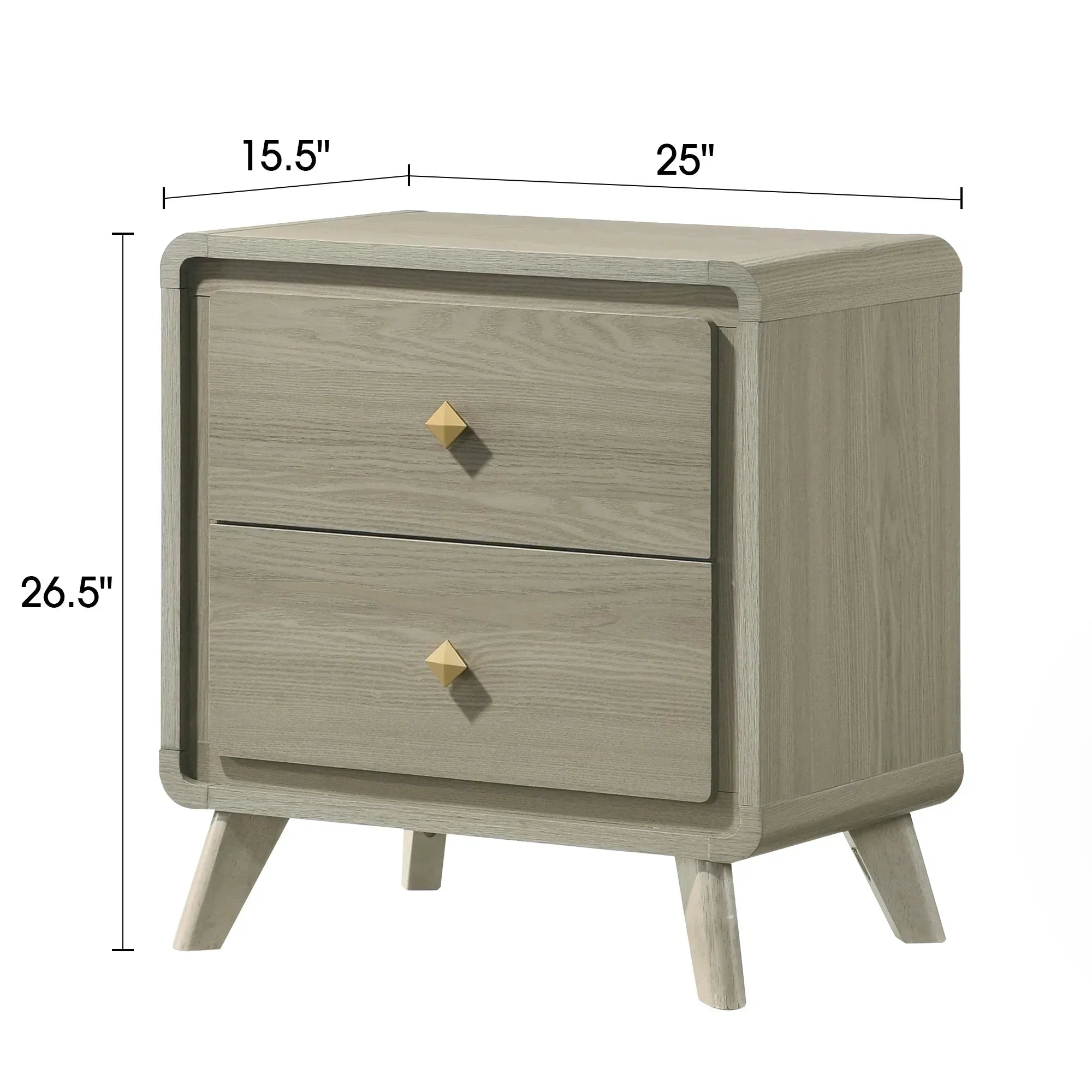 Rainier 25" Gray Wood Nightstand with 2 Drawers
