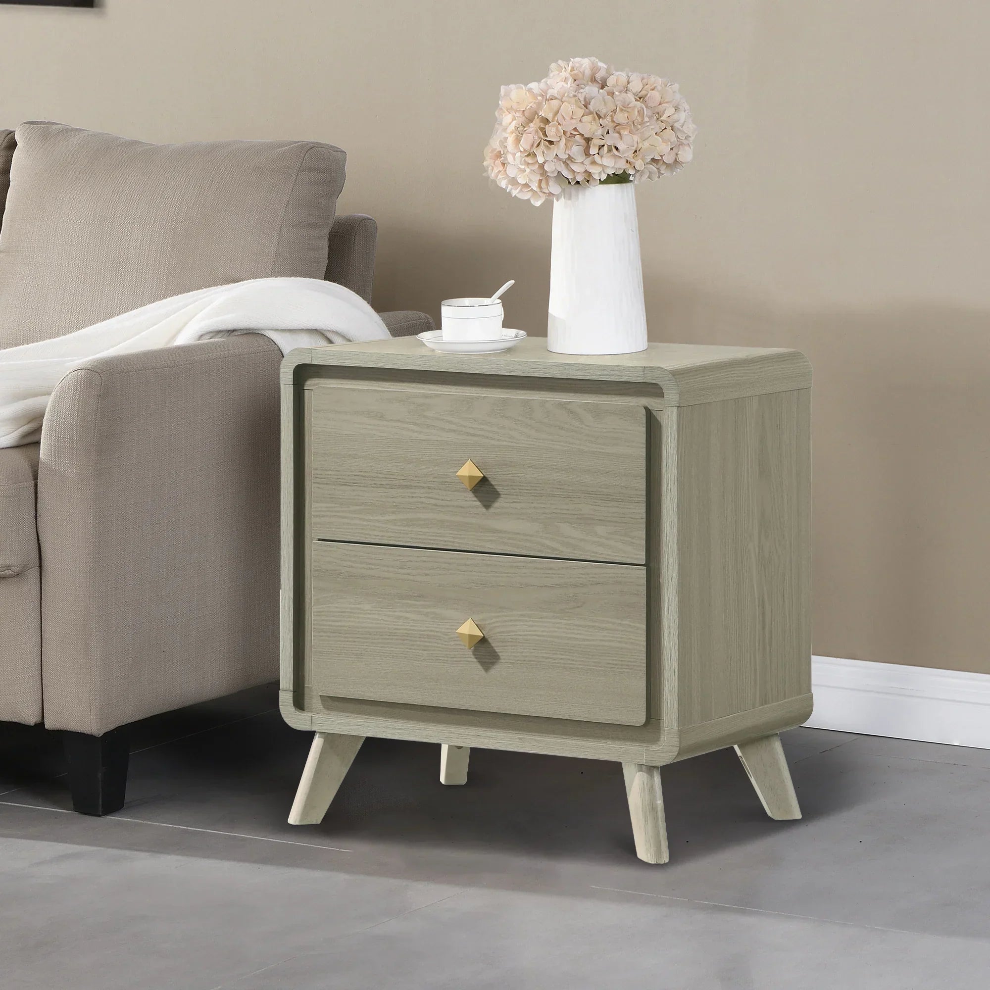 Rainier 25" Gray Wood Nightstand with 2 Drawers