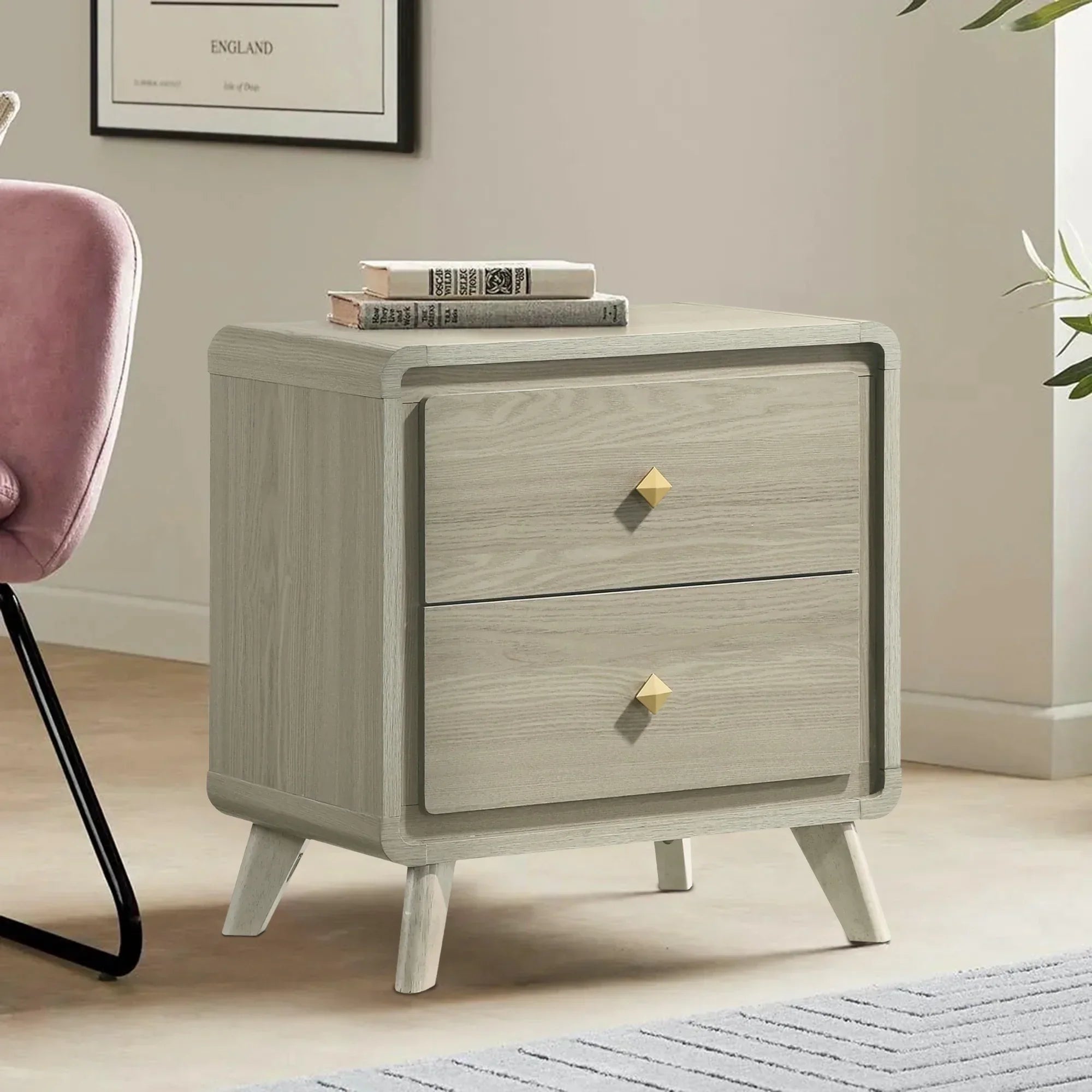 Rainier 25" Gray Wood Nightstand with 2 Drawers