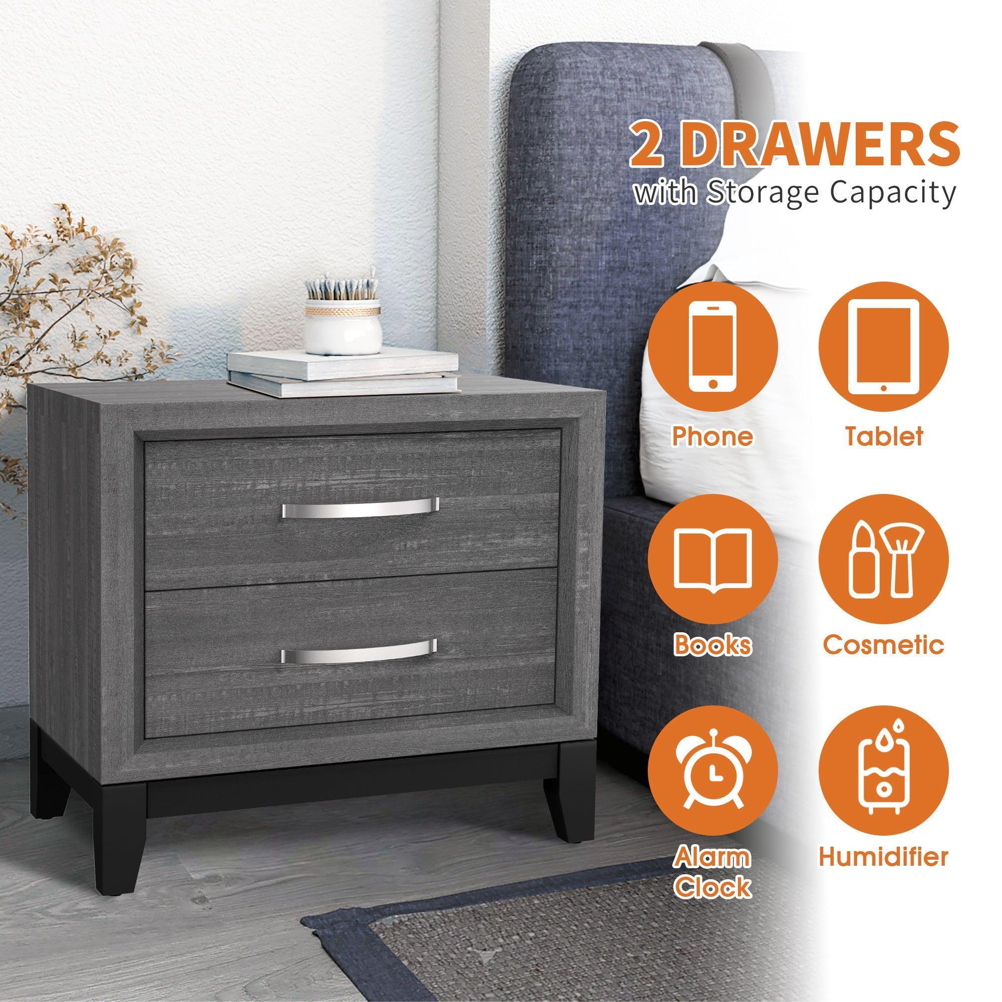 Lucien Contemporary Wood Nightstand with Spacious Drawers