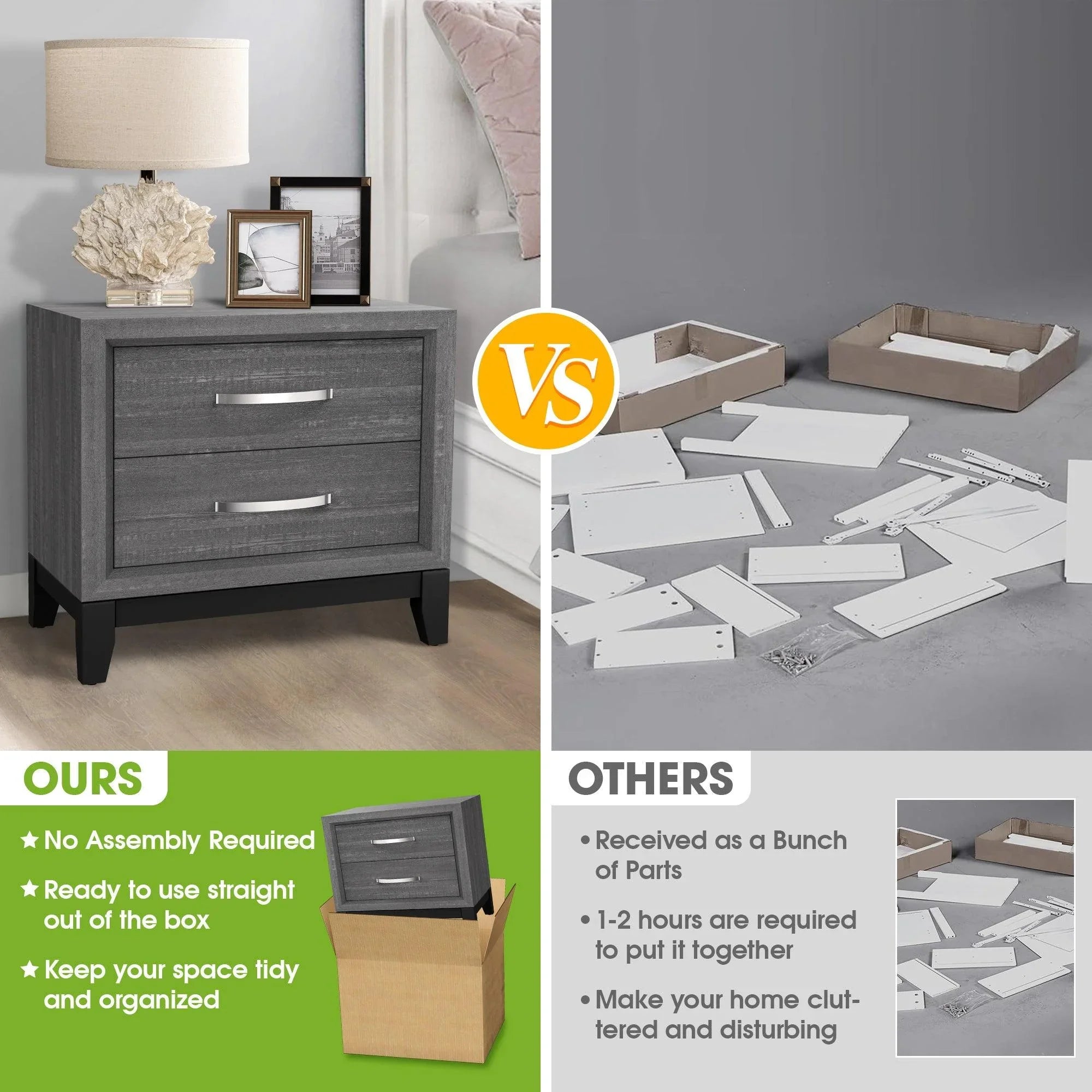 Lucien Contemporary Wood Nightstand with Spacious Drawers