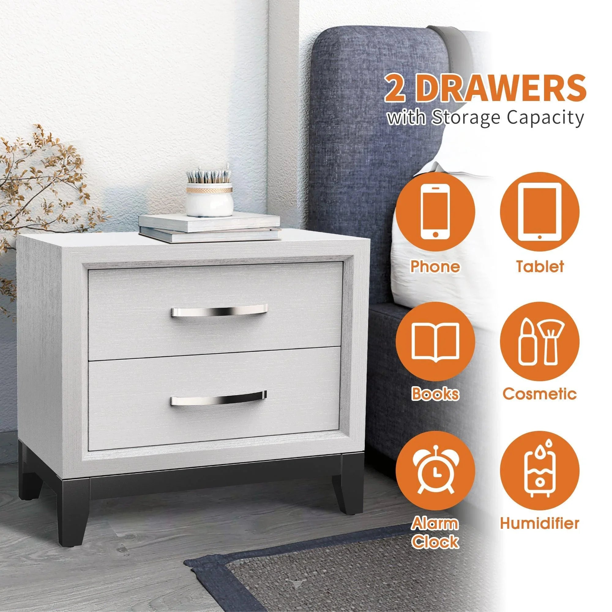 Lucien Contemporary Wood Nightstand with Spacious Drawers