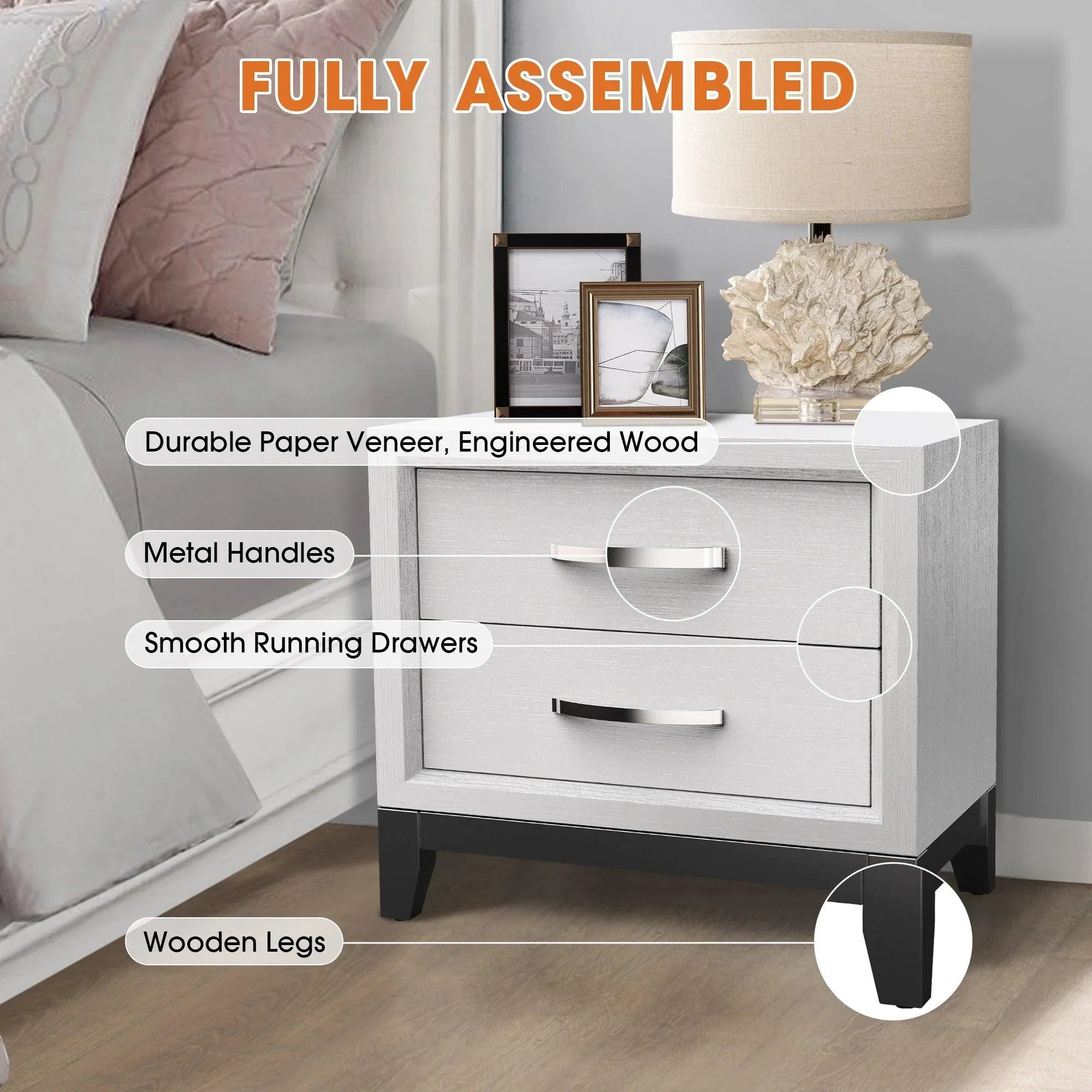 Lucien Contemporary Wood Nightstand with Spacious Drawers