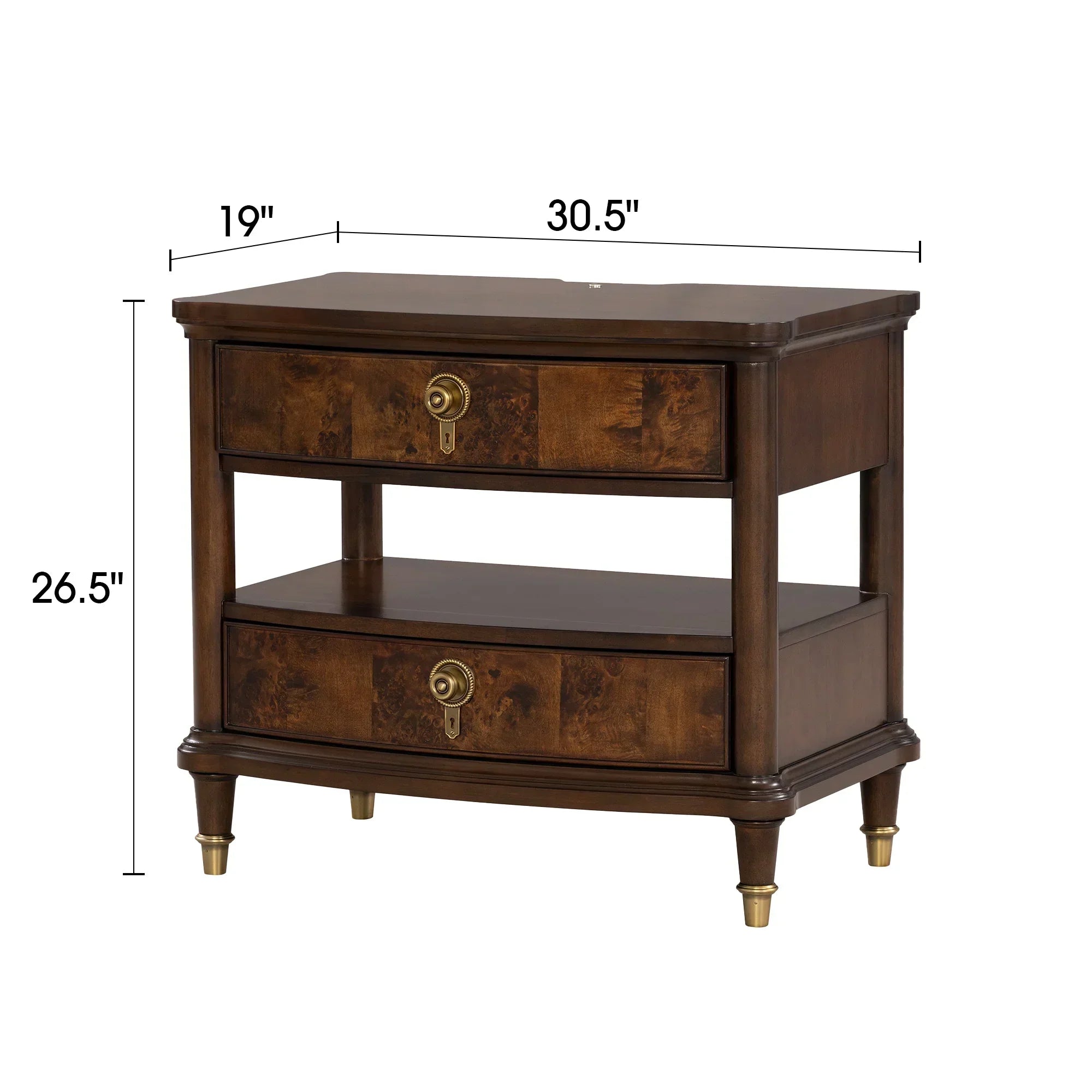 30.5" French Country Nightstand with Built-In Power Outlet and LED Light