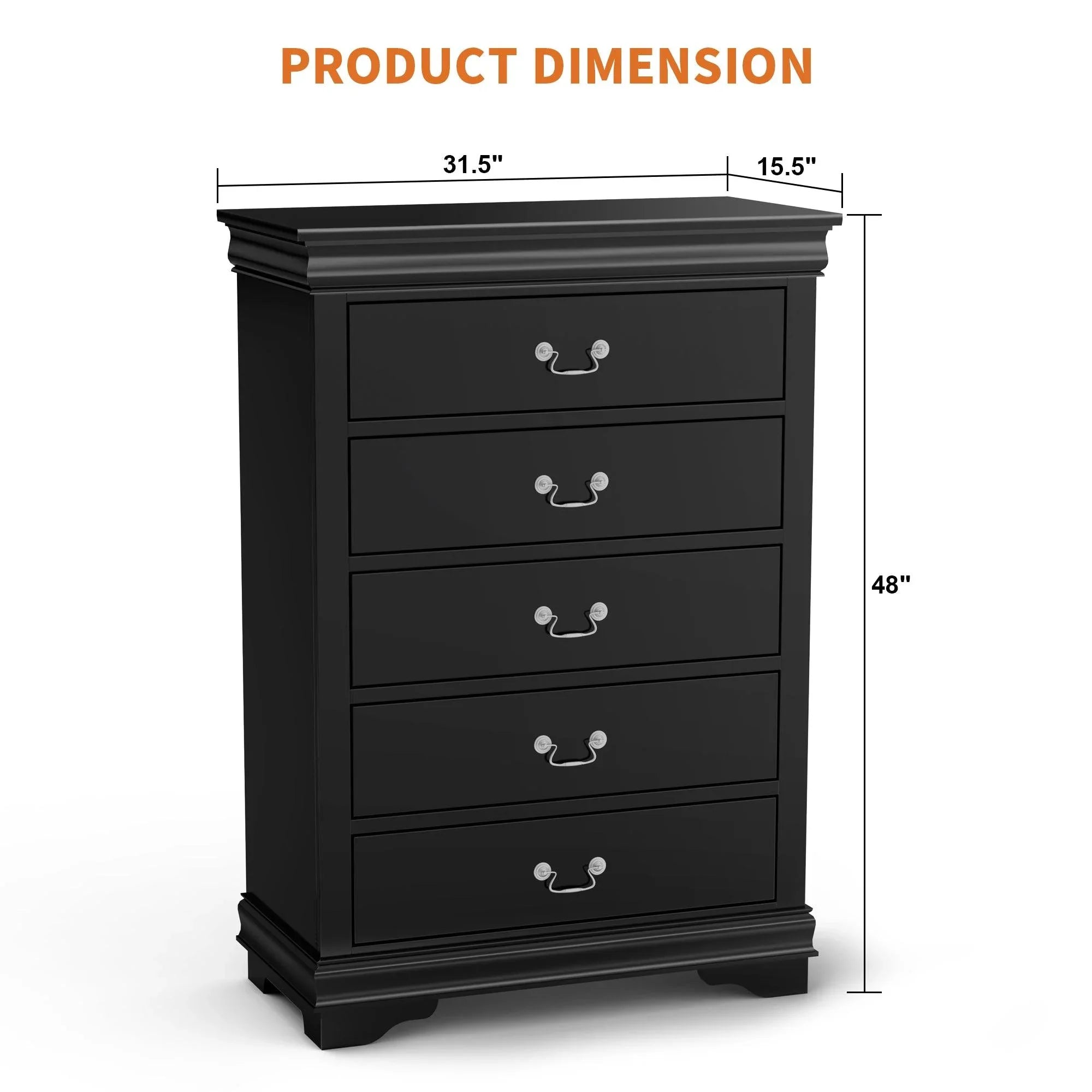 Transitional 5-Drawer Dresser Chest with Classic Bracket Feet