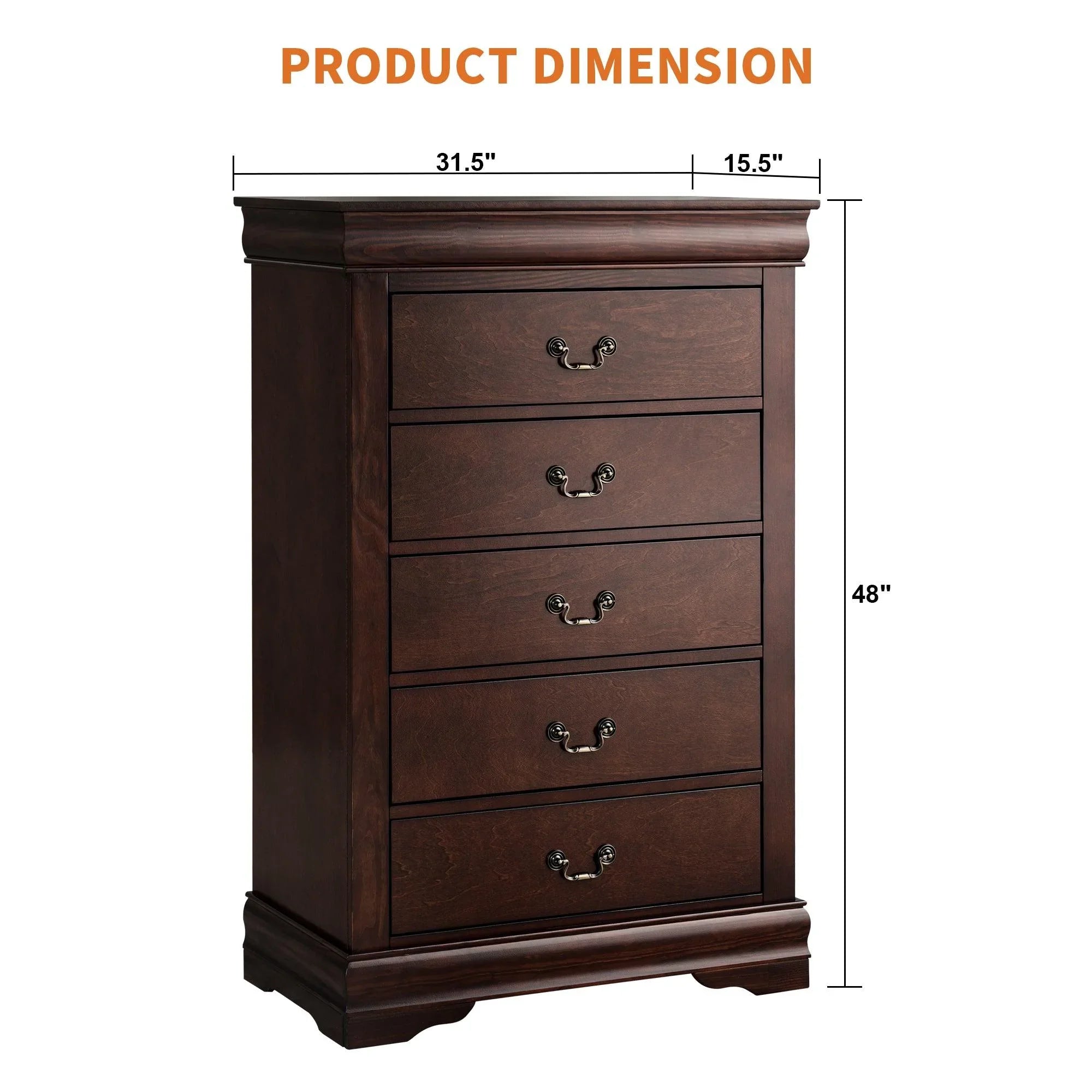 Transitional 5-Drawer Dresser Chest with Classic Bracket Feet