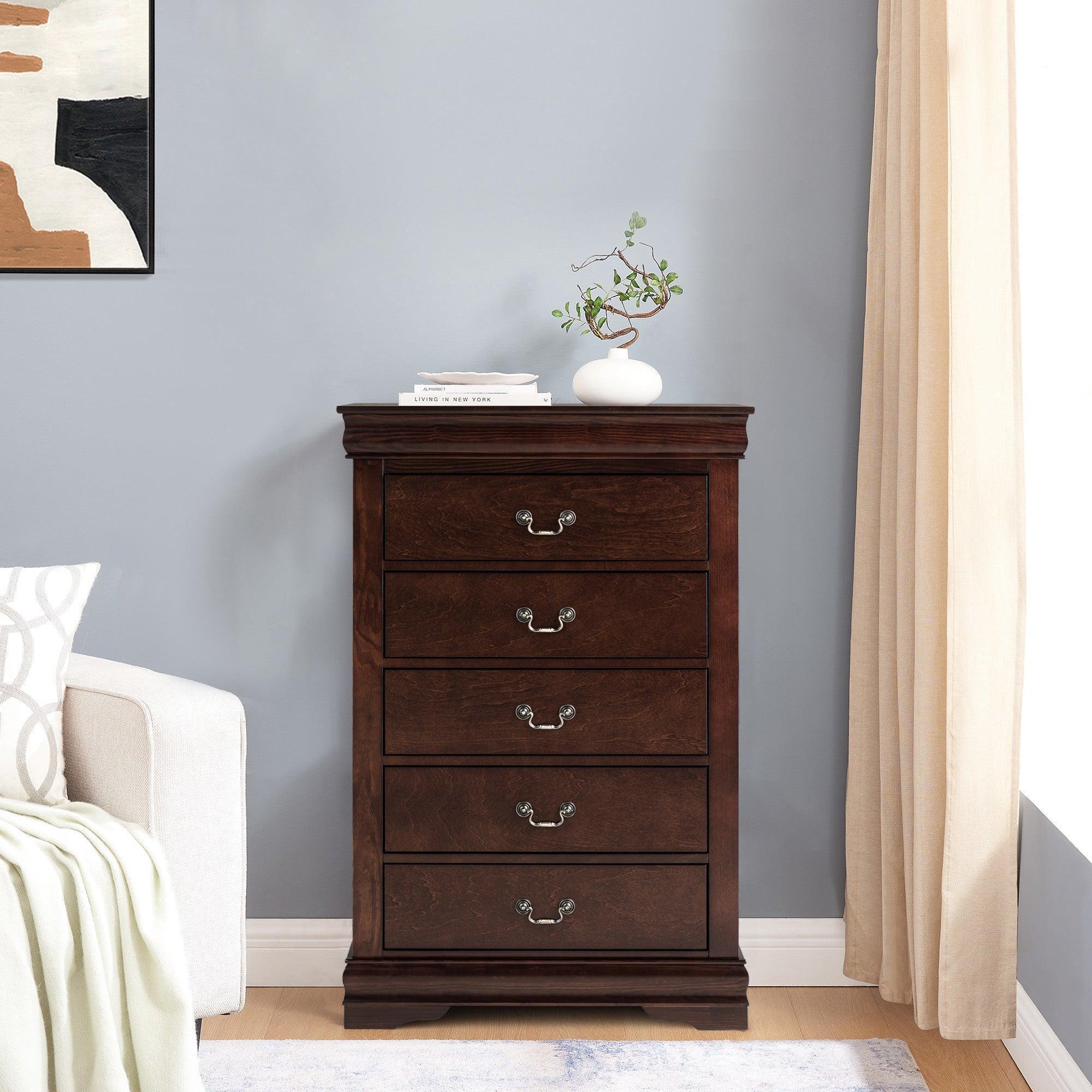 Transitional 5-Drawer Dresser Chest with Classic Bracket Feet