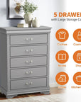 Transitional 5-Drawer Dresser Chest with Classic Bracket Feet