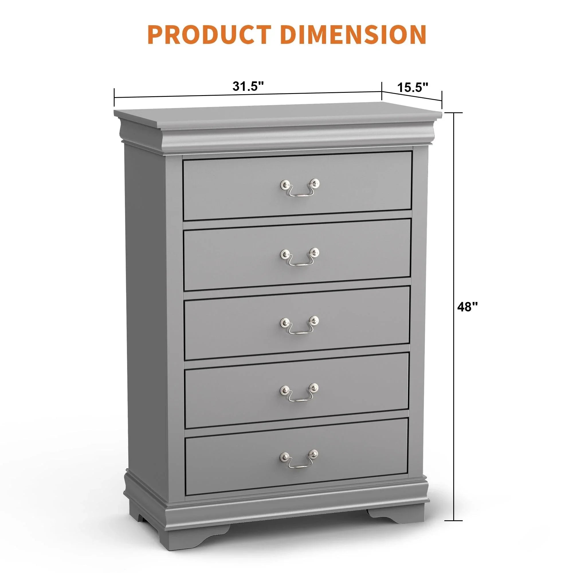 Transitional 5-Drawer Dresser Chest with Classic Bracket Feet
