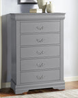Transitional 5-Drawer Dresser Chest with Classic Bracket Feet