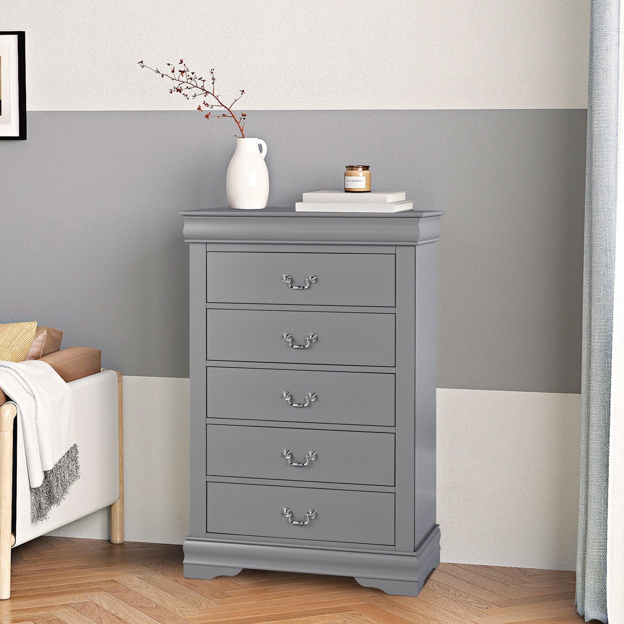 Transitional 5-Drawer Dresser Chest with Classic Bracket Feet