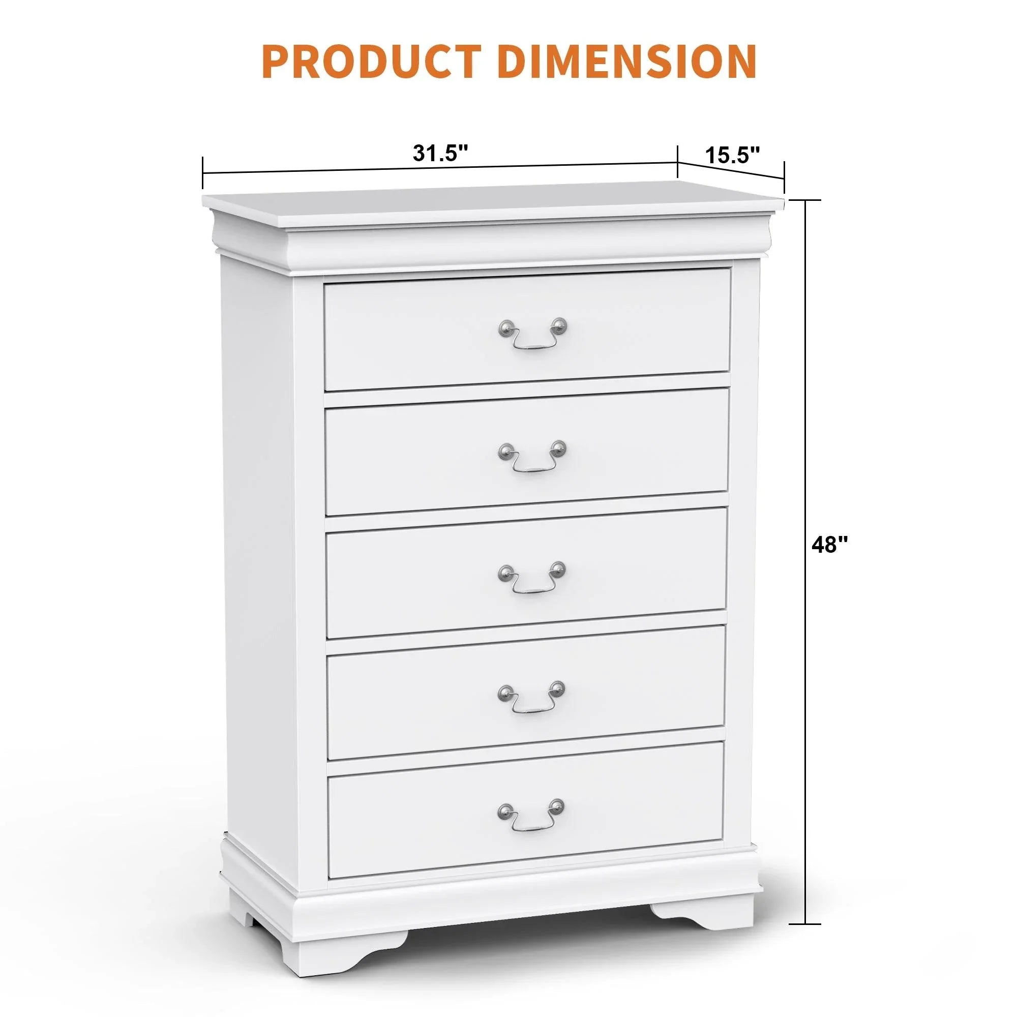 Transitional 5-Drawer Dresser Chest with Classic Bracket Feet
