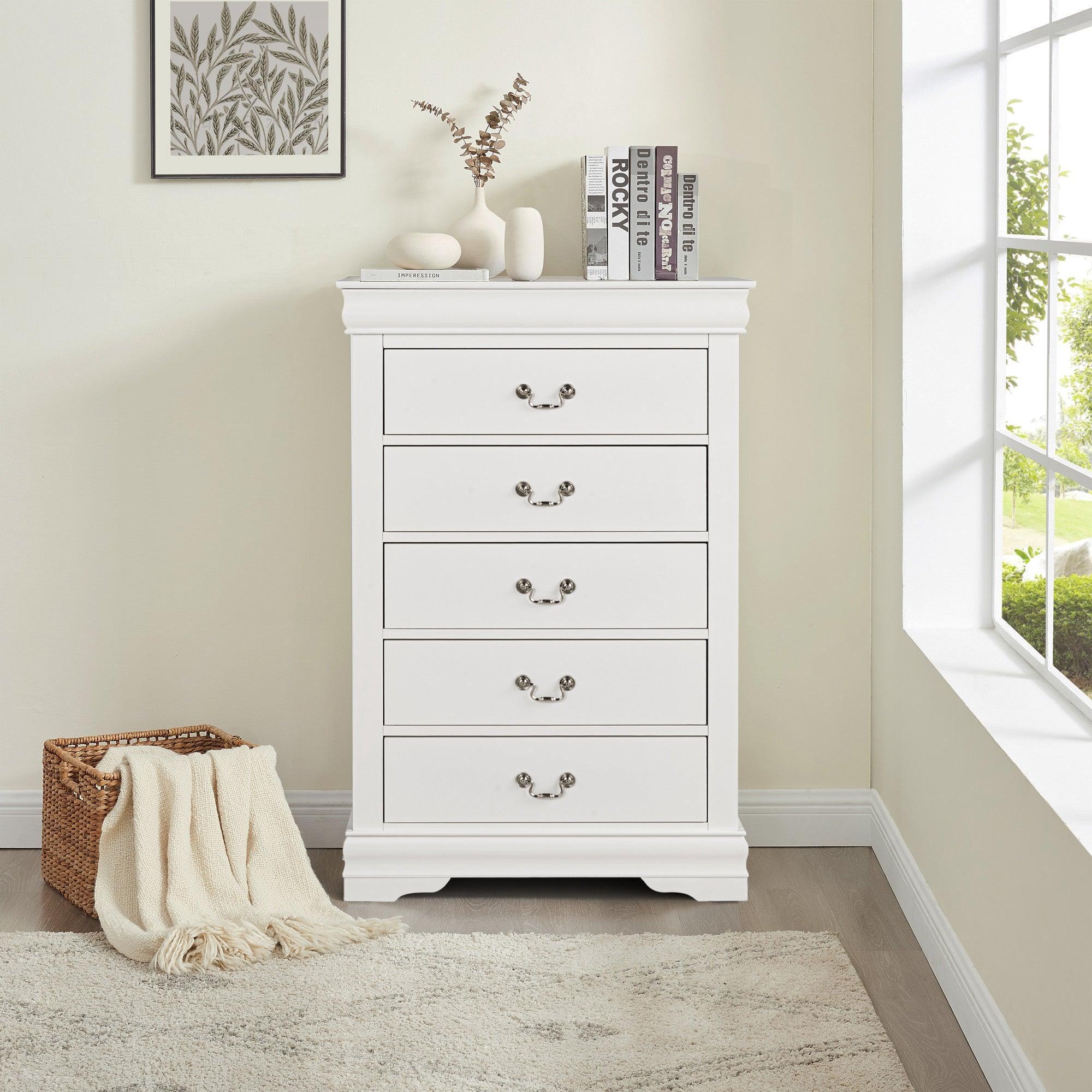 Transitional 5-Drawer Dresser Chest with Classic Bracket Feet