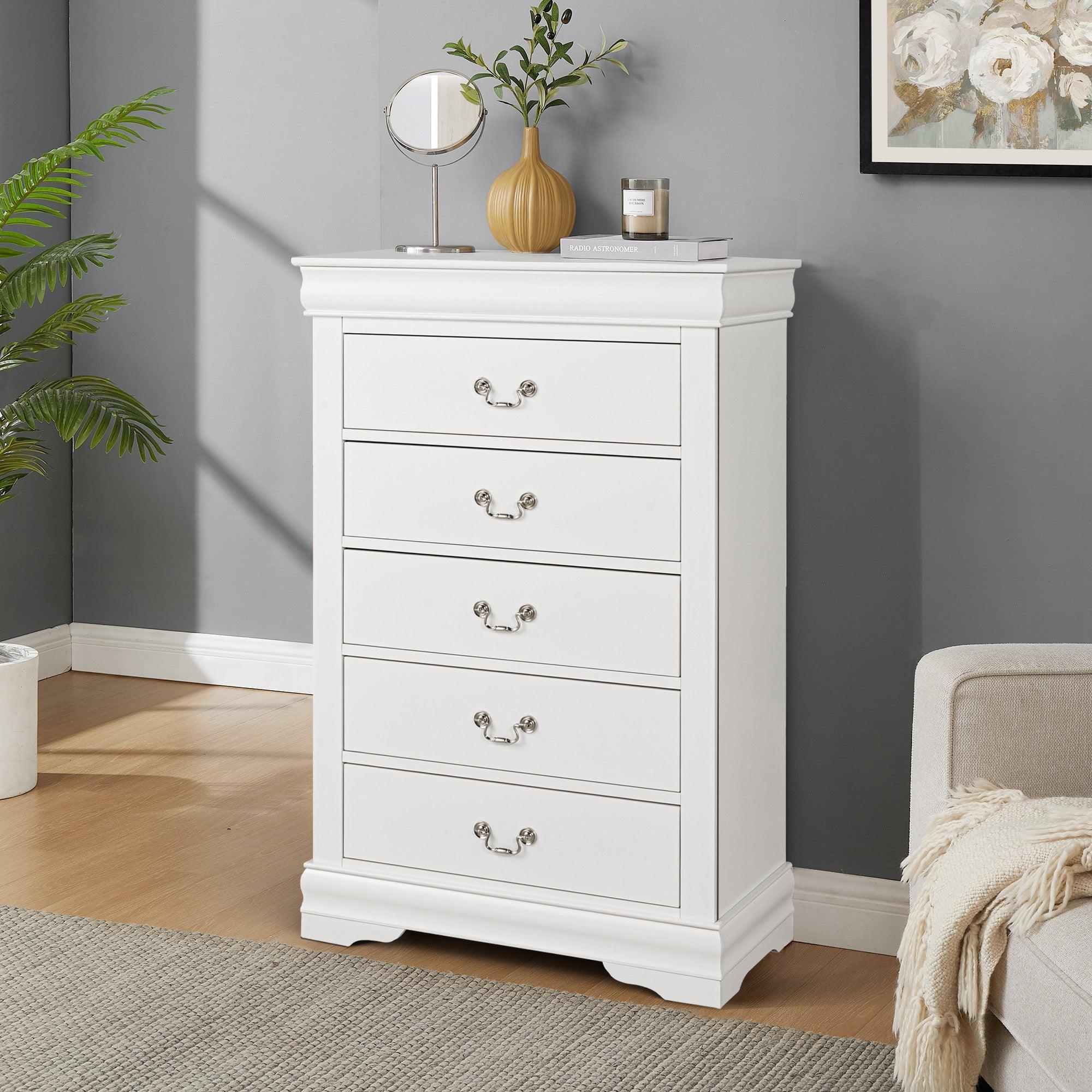 Transitional 5-Drawer Dresser Chest with Classic Bracket Feet