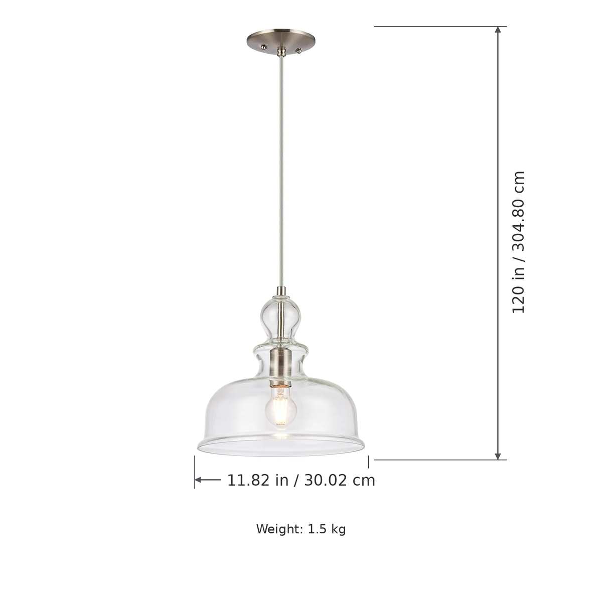 Lucille 1-Light Brushed Nickel Clear Glass Pendant