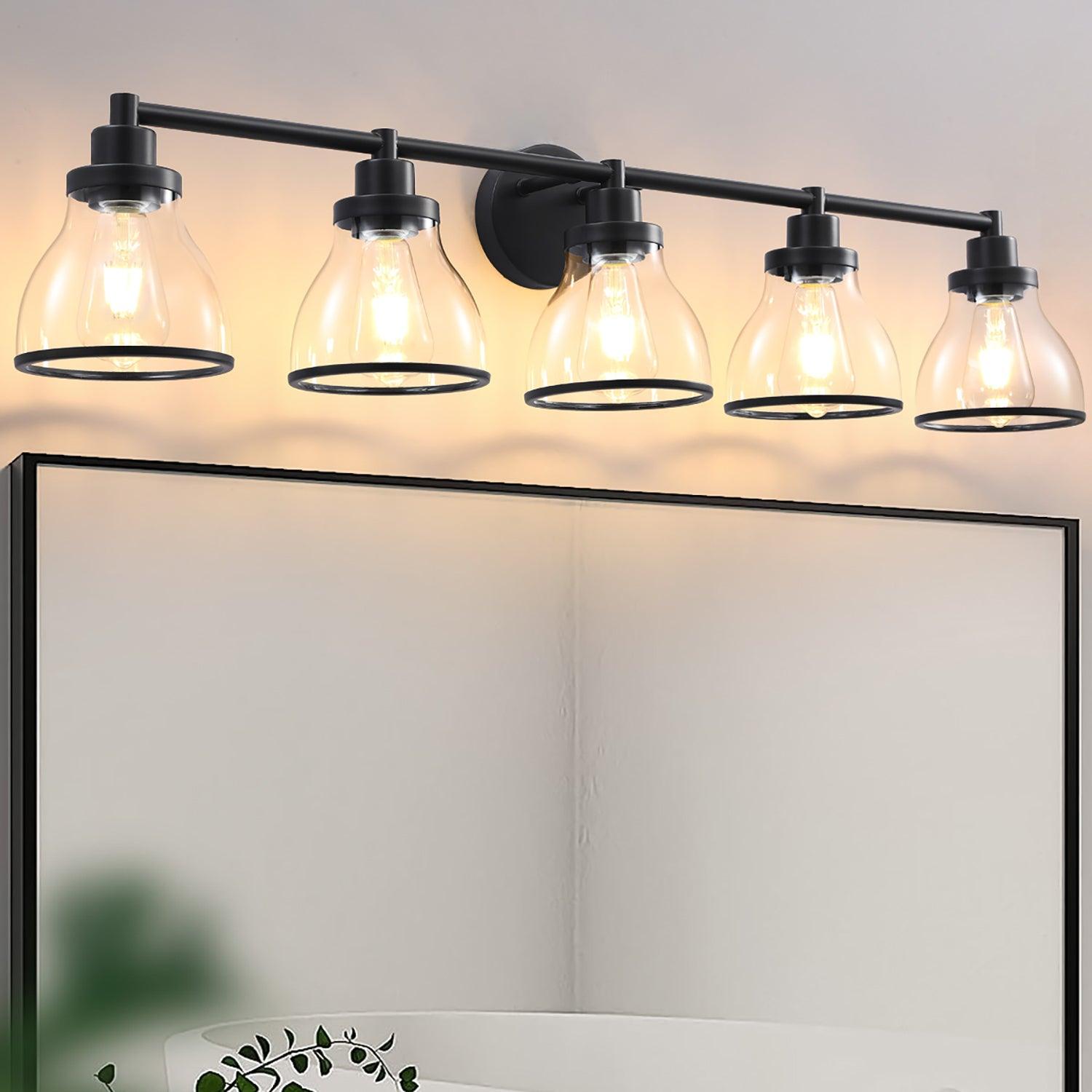 Hermosa Modern Polished Nickel and Black 5-Light Vanity Light