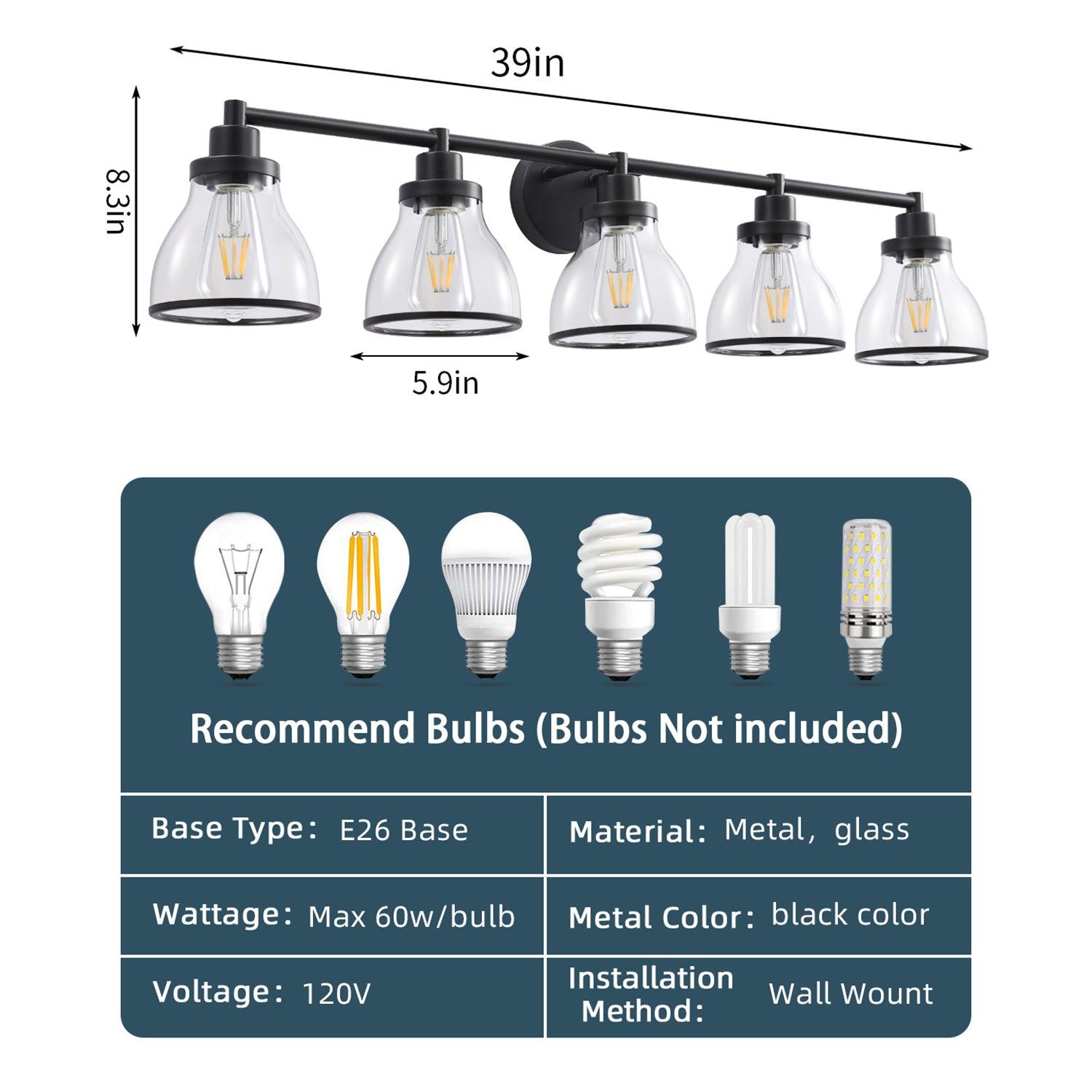 Hermosa Modern Polished Nickel and Black 5-Light Vanity Light