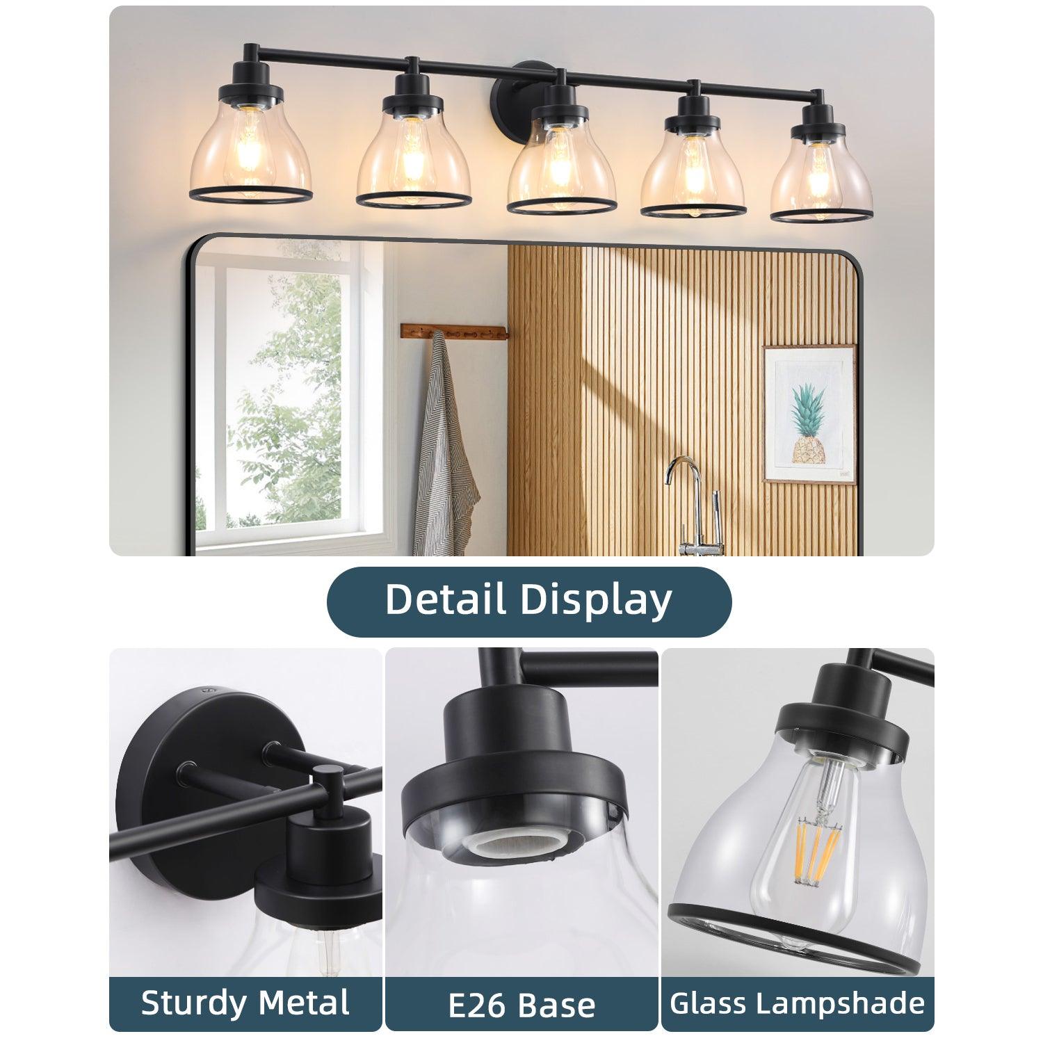 Hermosa Modern Polished Nickel and Black 5-Light Vanity Light