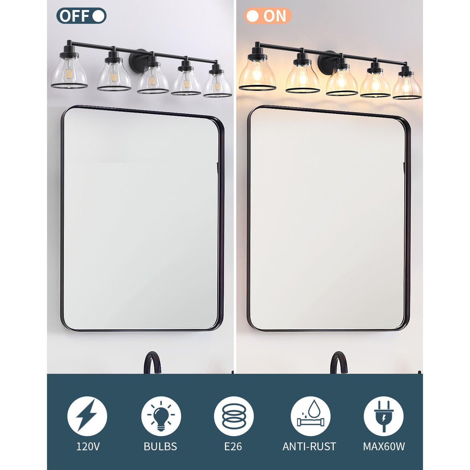 Hermosa Modern Polished Nickel and Black 5-Light Vanity Light