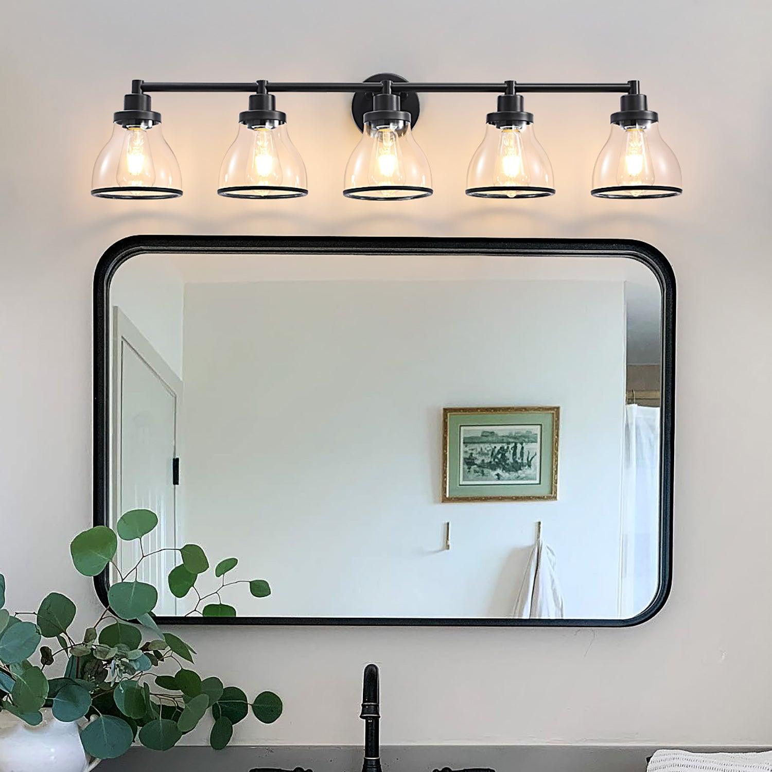 Hermosa Modern Polished Nickel and Black 5-Light Vanity Light