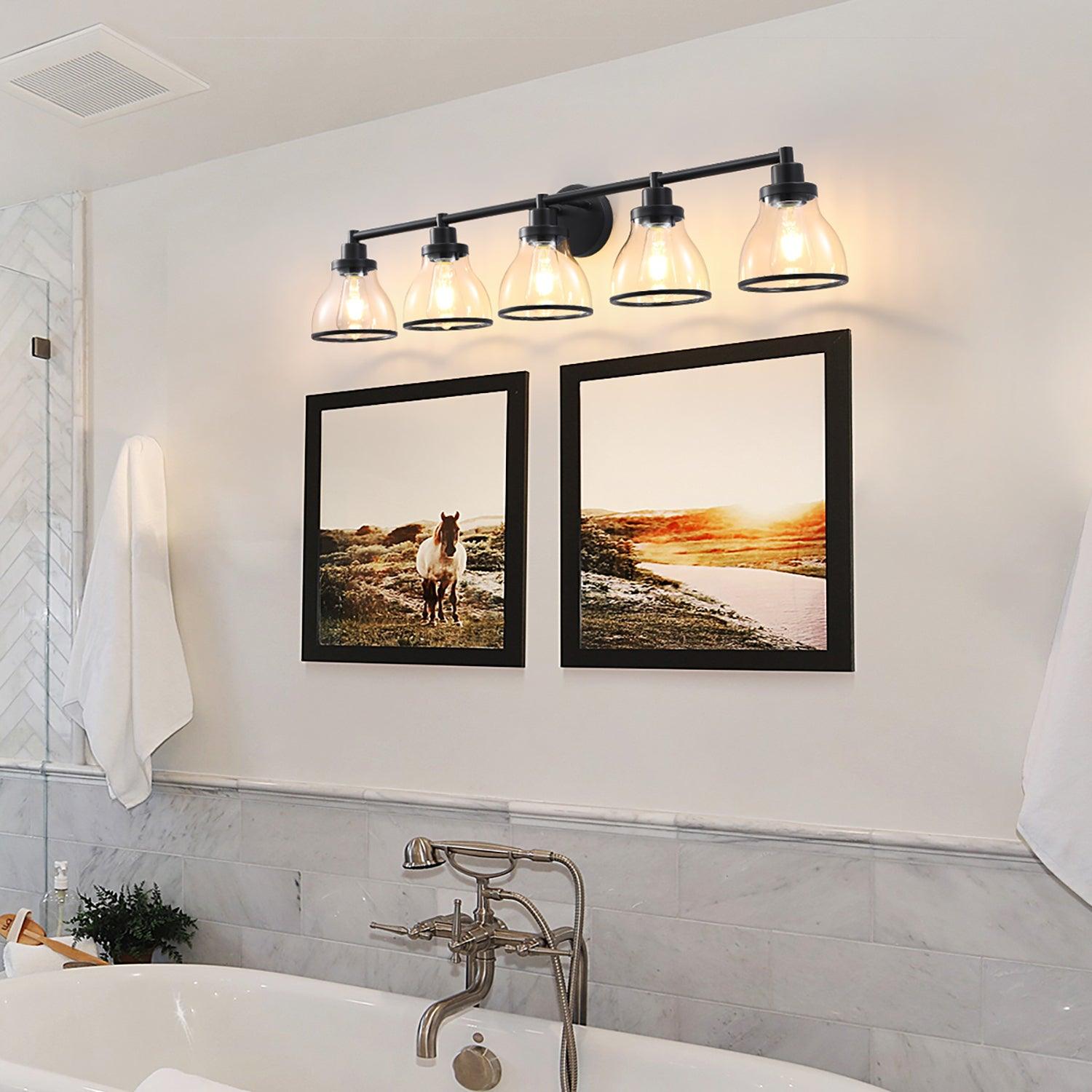 Hermosa Modern Polished Nickel and Black 5-Light Vanity Light