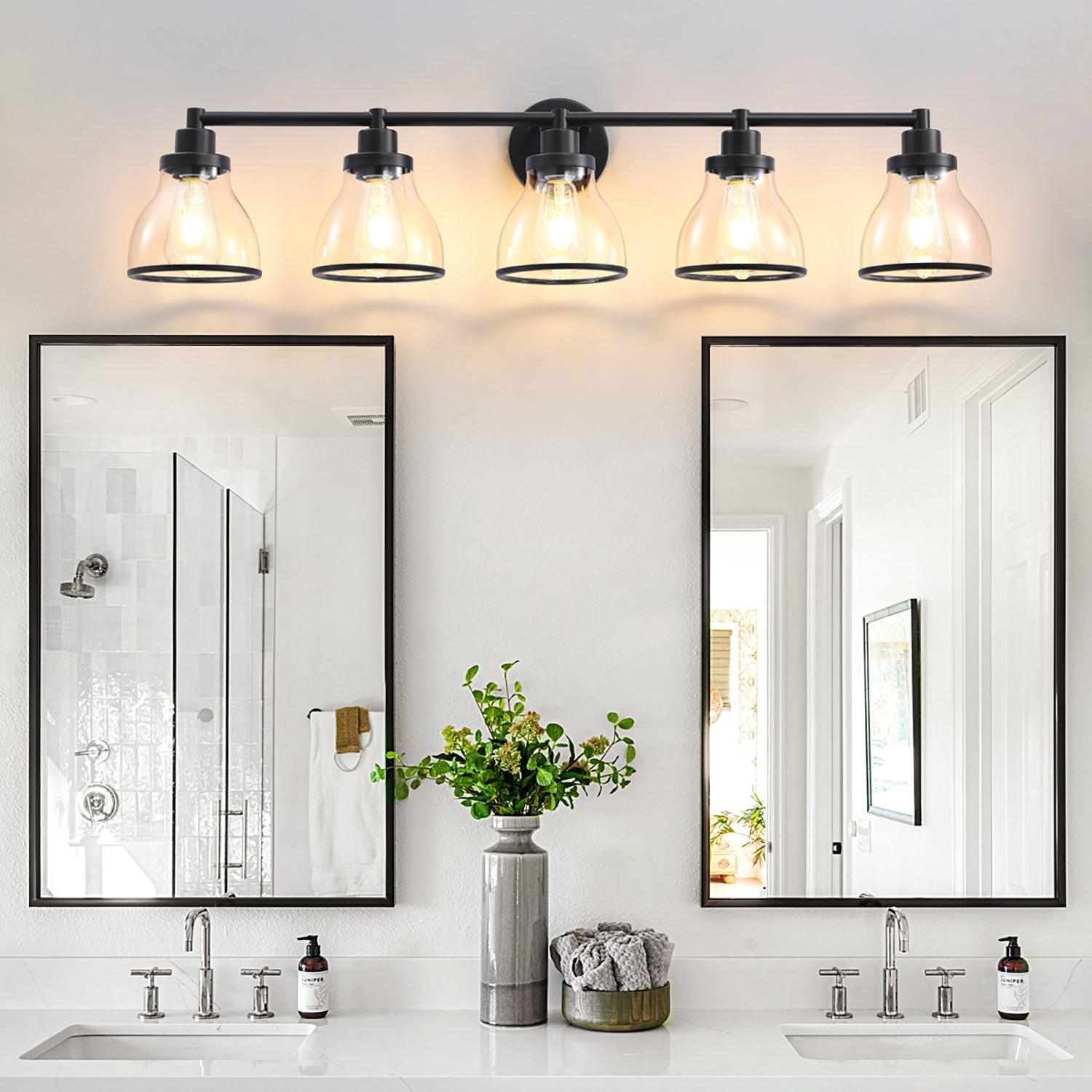 Hermosa Modern Polished Nickel and Black 5-Light Vanity Light
