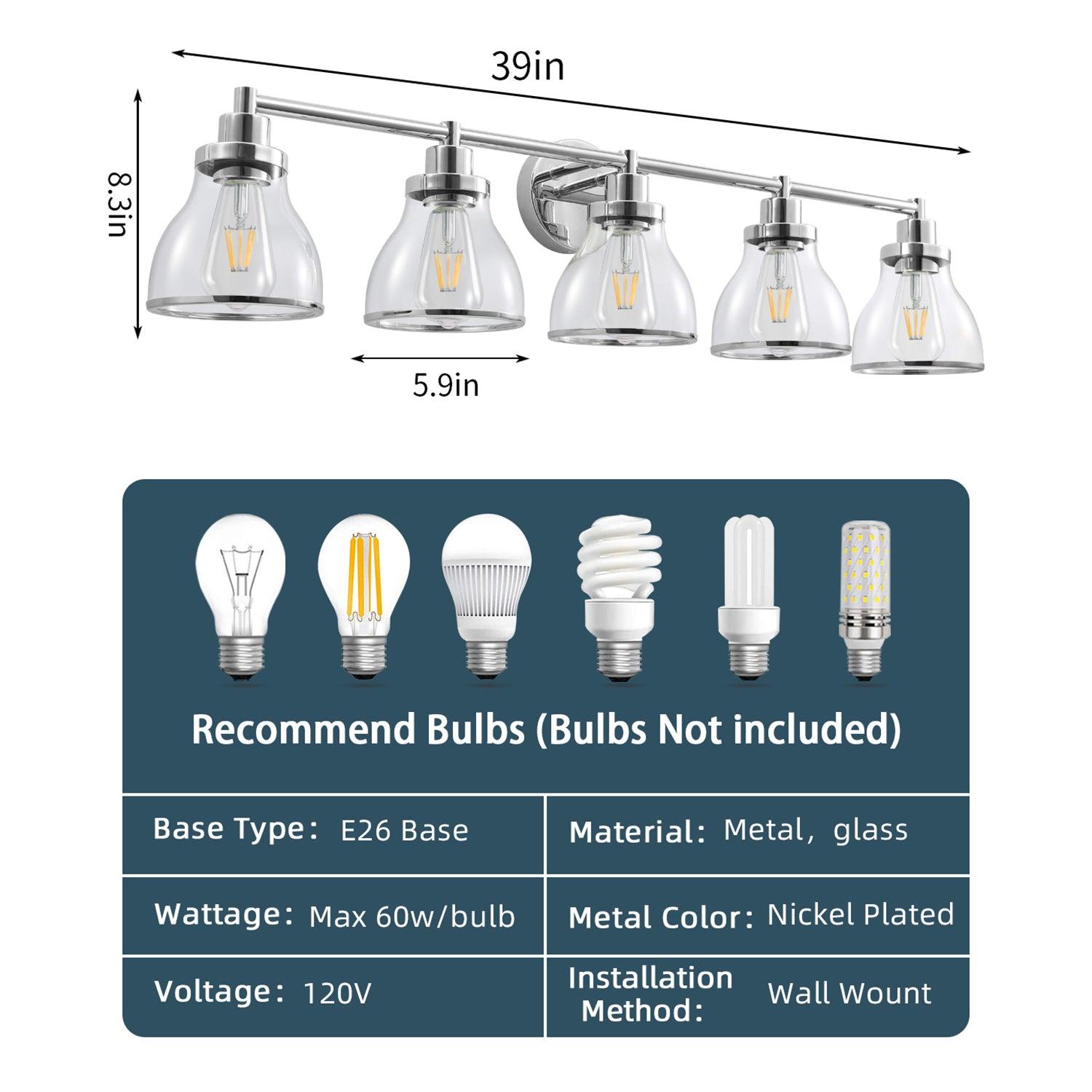 Hermosa Modern Polished Nickel and Black 5-Light Vanity Light