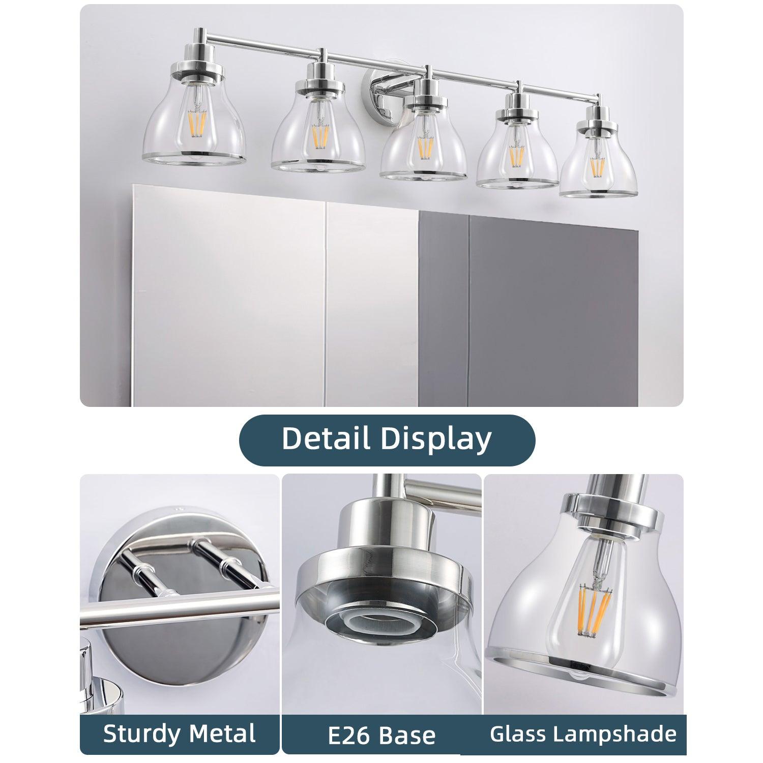 Hermosa Modern Polished Nickel and Black 5-Light Vanity Light