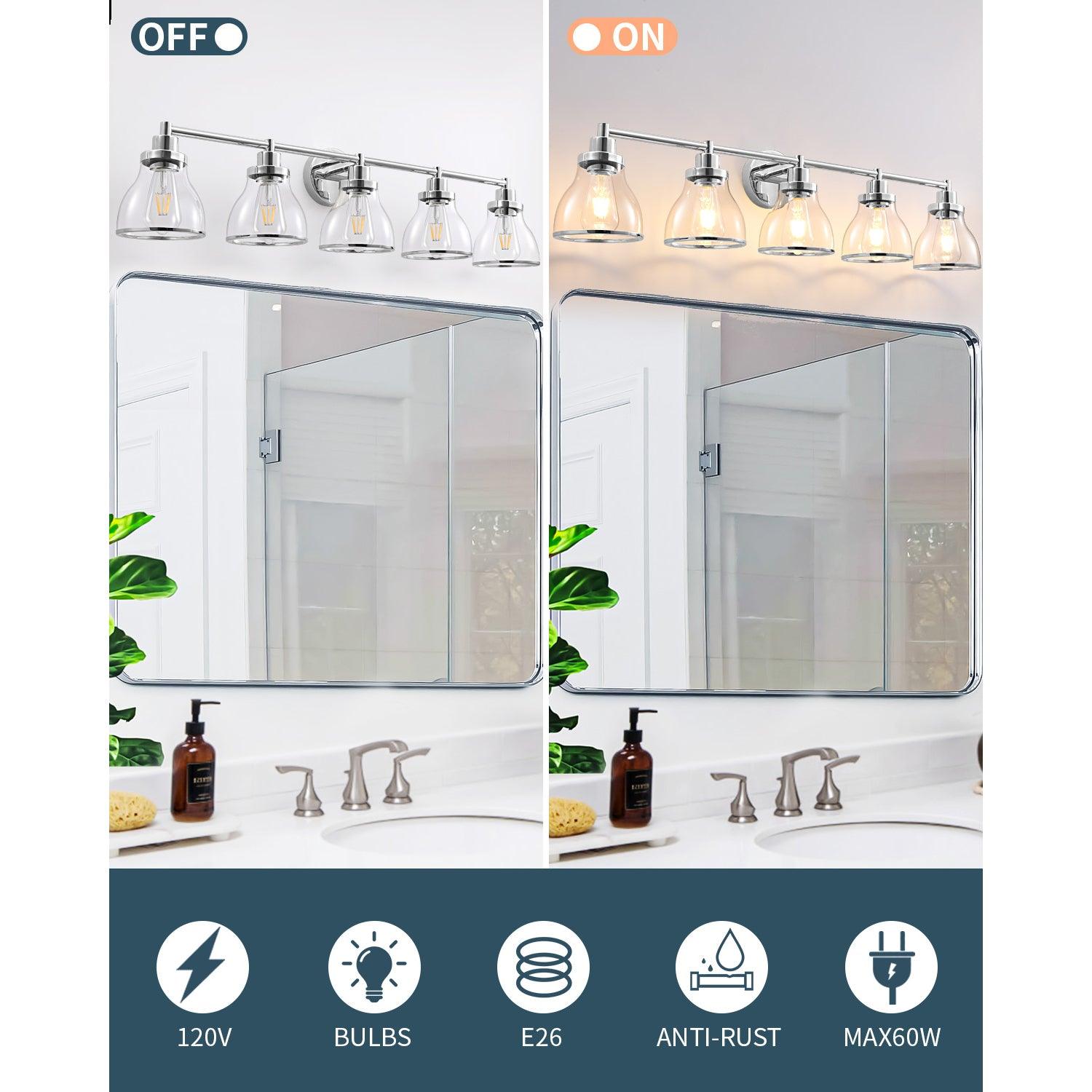 Hermosa Modern Polished Nickel and Black 5-Light Vanity Light