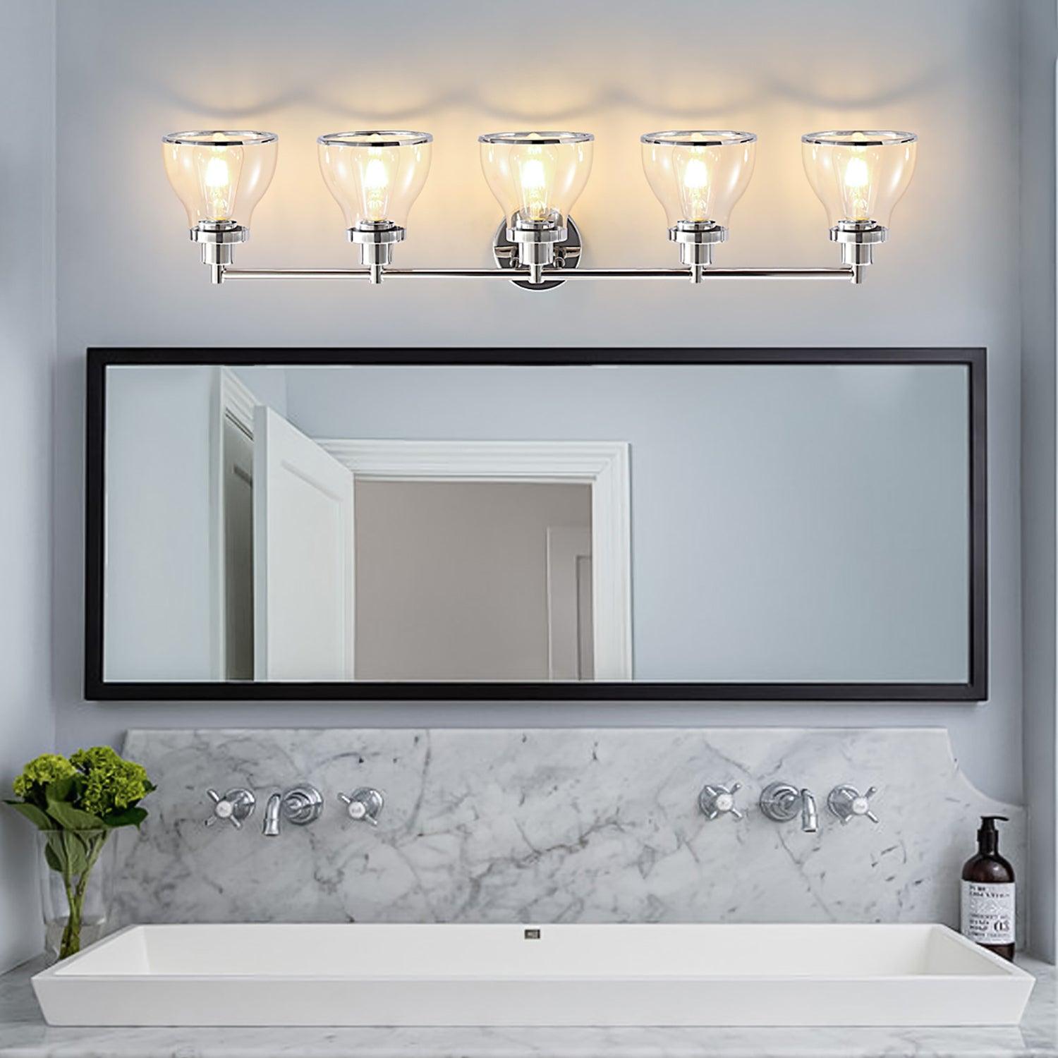 Hermosa Modern Polished Nickel and Black 5-Light Vanity Light