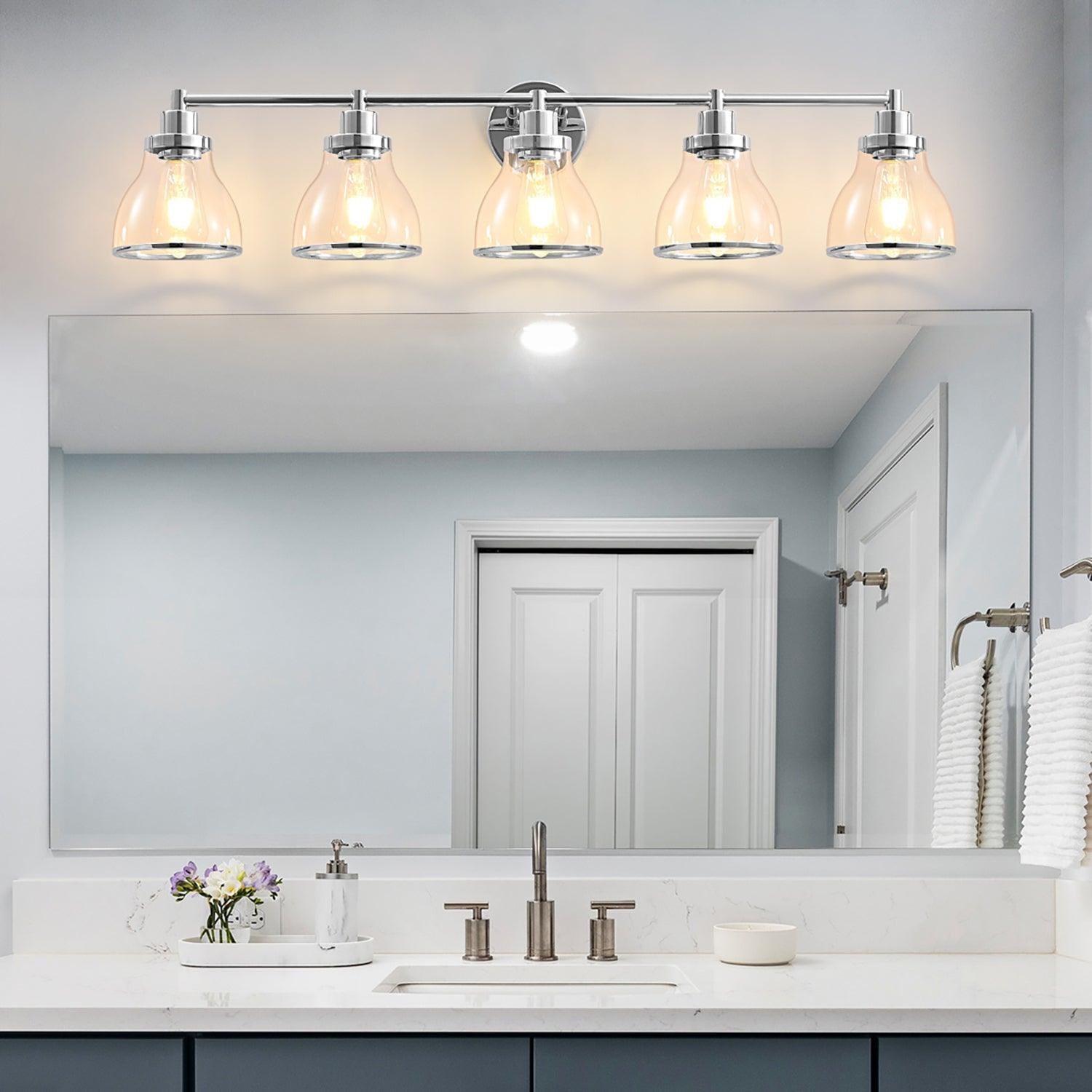 Hermosa Modern Polished Nickel and Black 5-Light Vanity Light